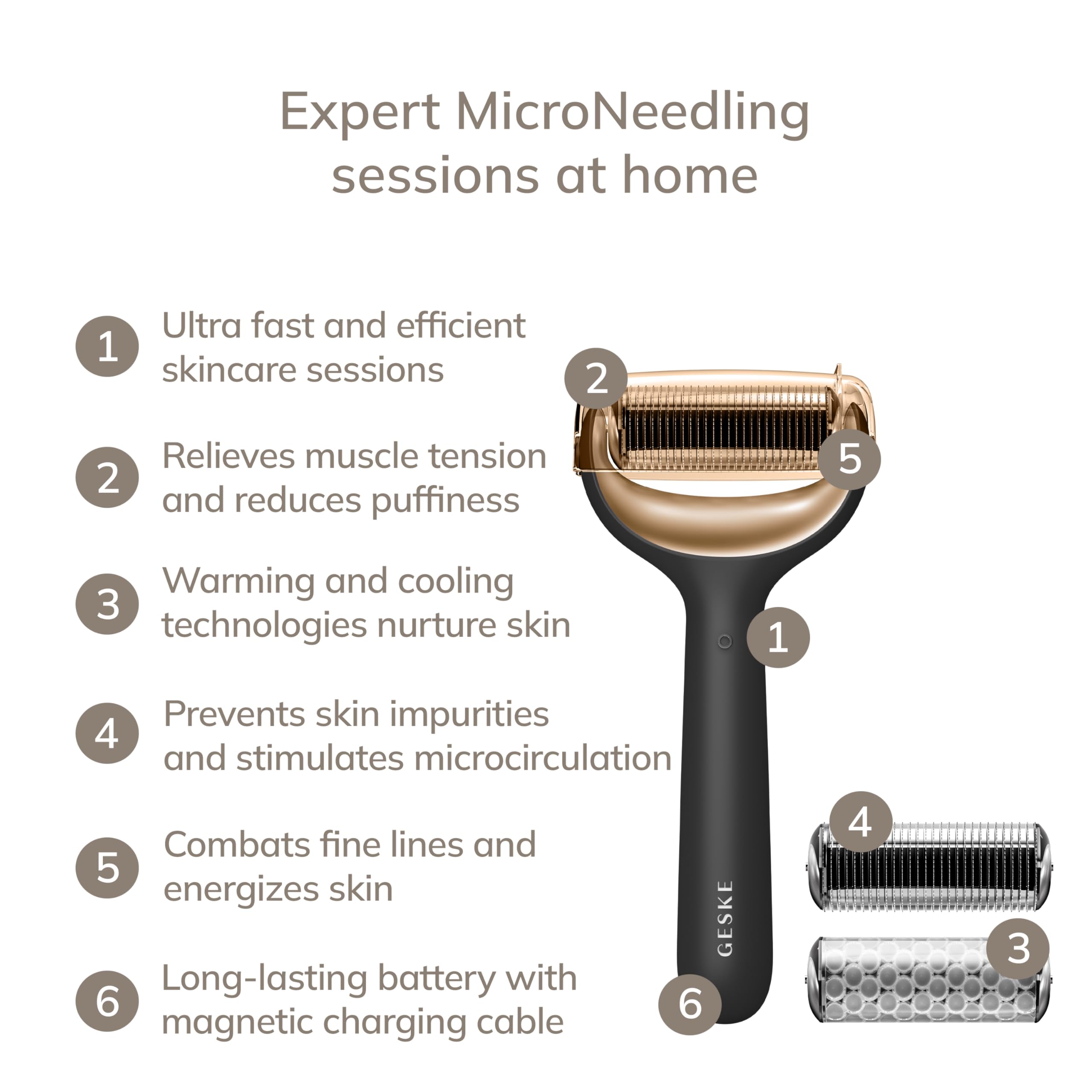 GESKE | SmartAppGuided™ MicroNeedle Face & Body Roller | 8 in 1 | Derma Roller | Elektrisches Microneedling | Nadelroller | Needleroller | Beauty Roller für Gesicht und Körper | kühlender Aufsatz