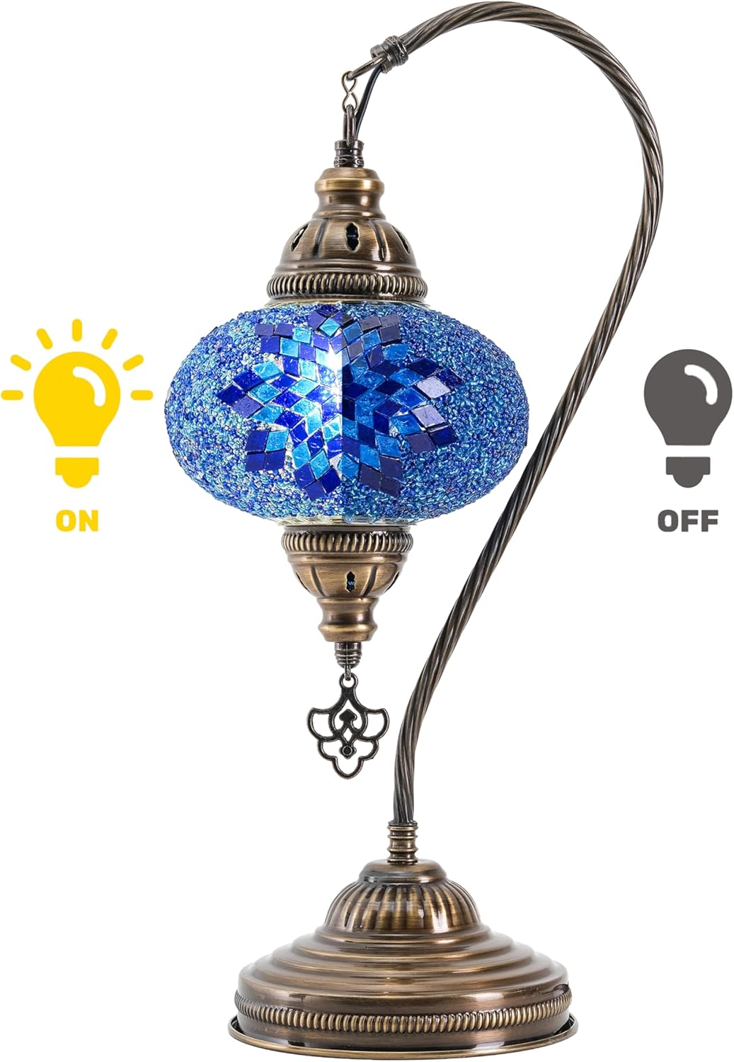 MOZAIST Turkish Table Lamp, Swan Neck Mosaic, Moroccan Decorative Glass, Tiffany Style, Blue, Stained Glass, E12 Socket, US Plug