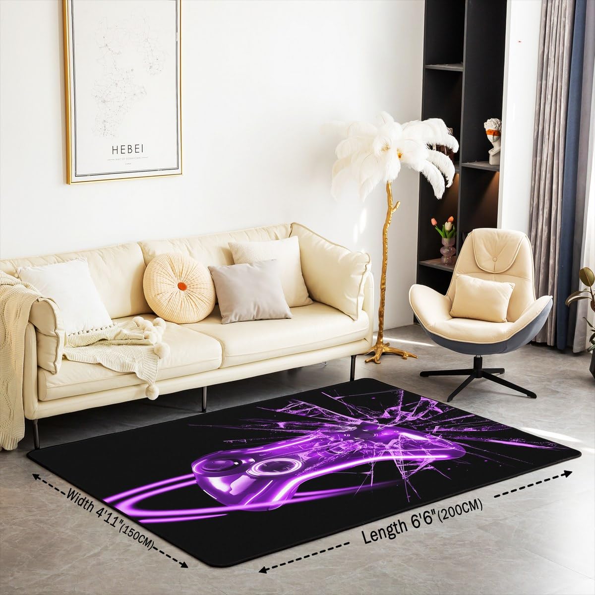 Homewish Gamepad wewnętrzna mata podłogowa, 150 x 200 cm, konsola do gier, dywany do salonu, dywany dla dzieci, chłopców, mężczyzn, gry wideo, świecący gradient, czarny, fioletowy, dekoracyjny dywan