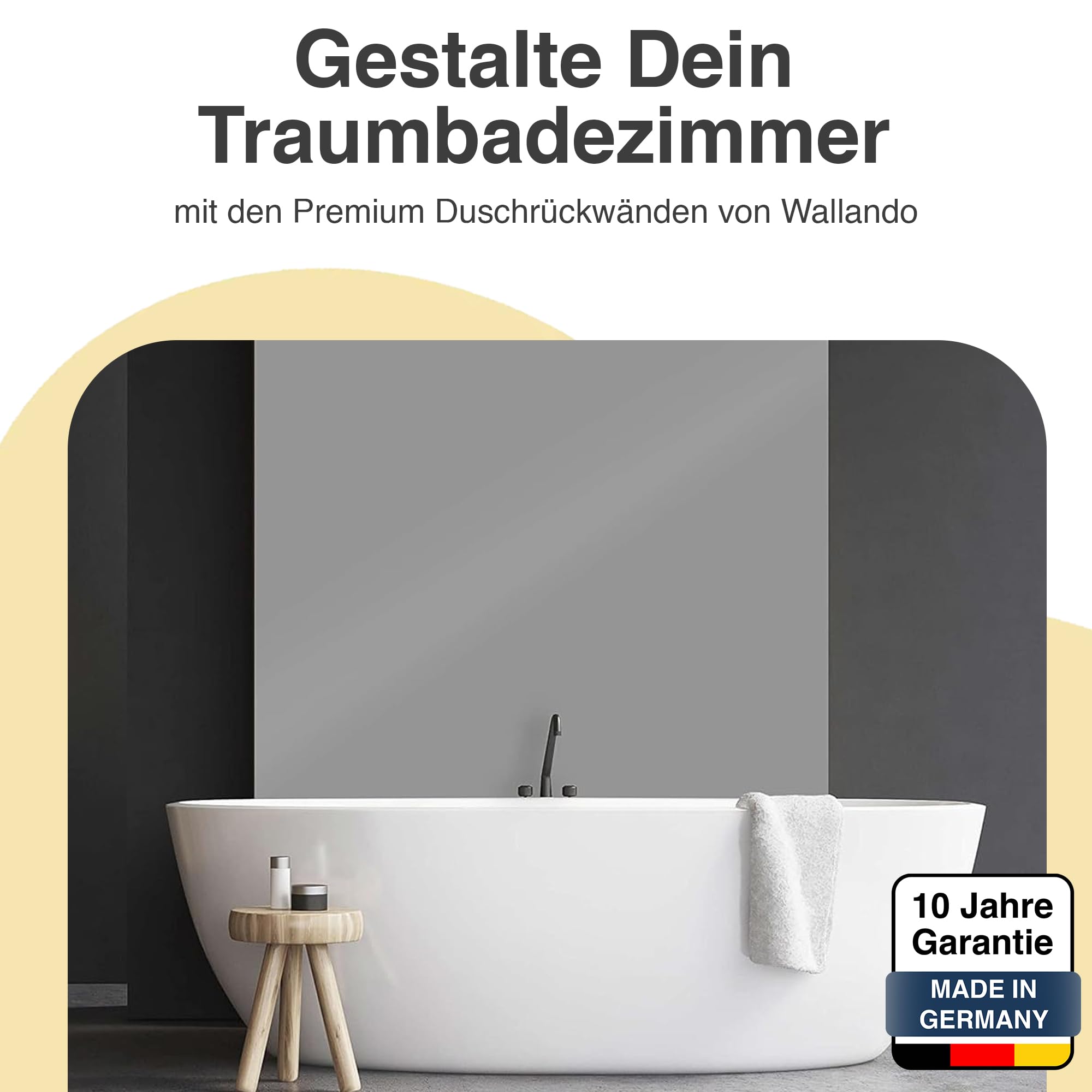 WALLando Premium Duschrückwand 250 x 100 cm Schwarzwaldeiche Hell | Einfach zu montierende Wandverkleidung für Dusche & Bad – Hochwertige PVC-Duschwand, einfarbig & seidenmatt – Hellgrau