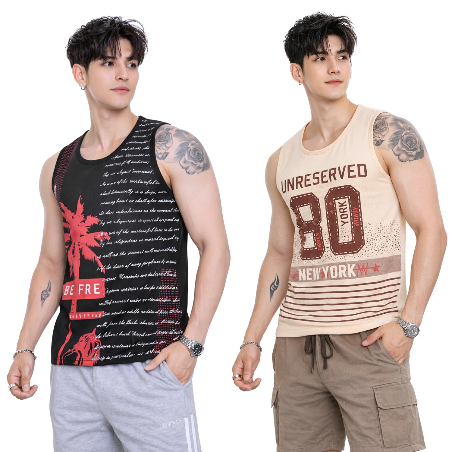 Men’s Printed Sando Combo Pack | Lightweight Sleeveless Casual Wear Soft Braathable Tank Tops for Men's | Men's Gym Vest (Pack of 2)-image-45