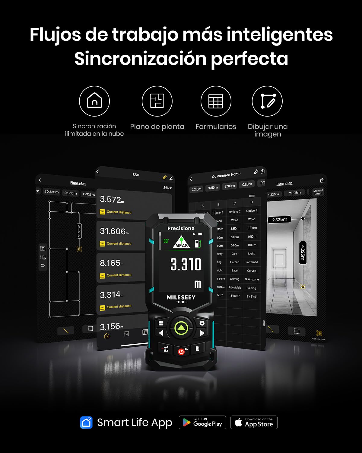 MiLESEEY S50 Metro Laser con Rayo Verde, 120 m Medidor Laser, P2P Medidor Laser Distancia, Alineación Láser Lateral, Recargable, 6,1 cm IPS-Display, Interior Exterior
