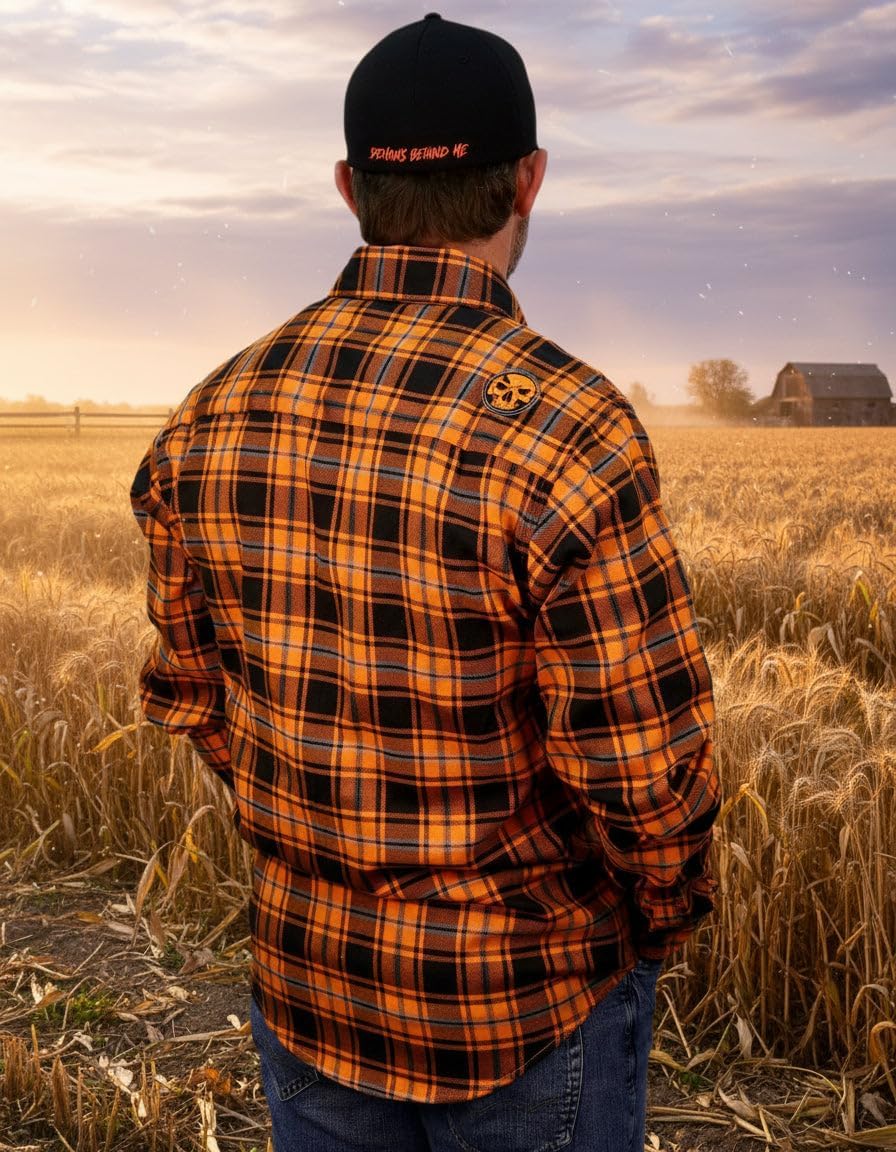 Demons Behind Me The Harvest Orange, Black & Gray Flannel (Hidden Snap Collars) - Image 3