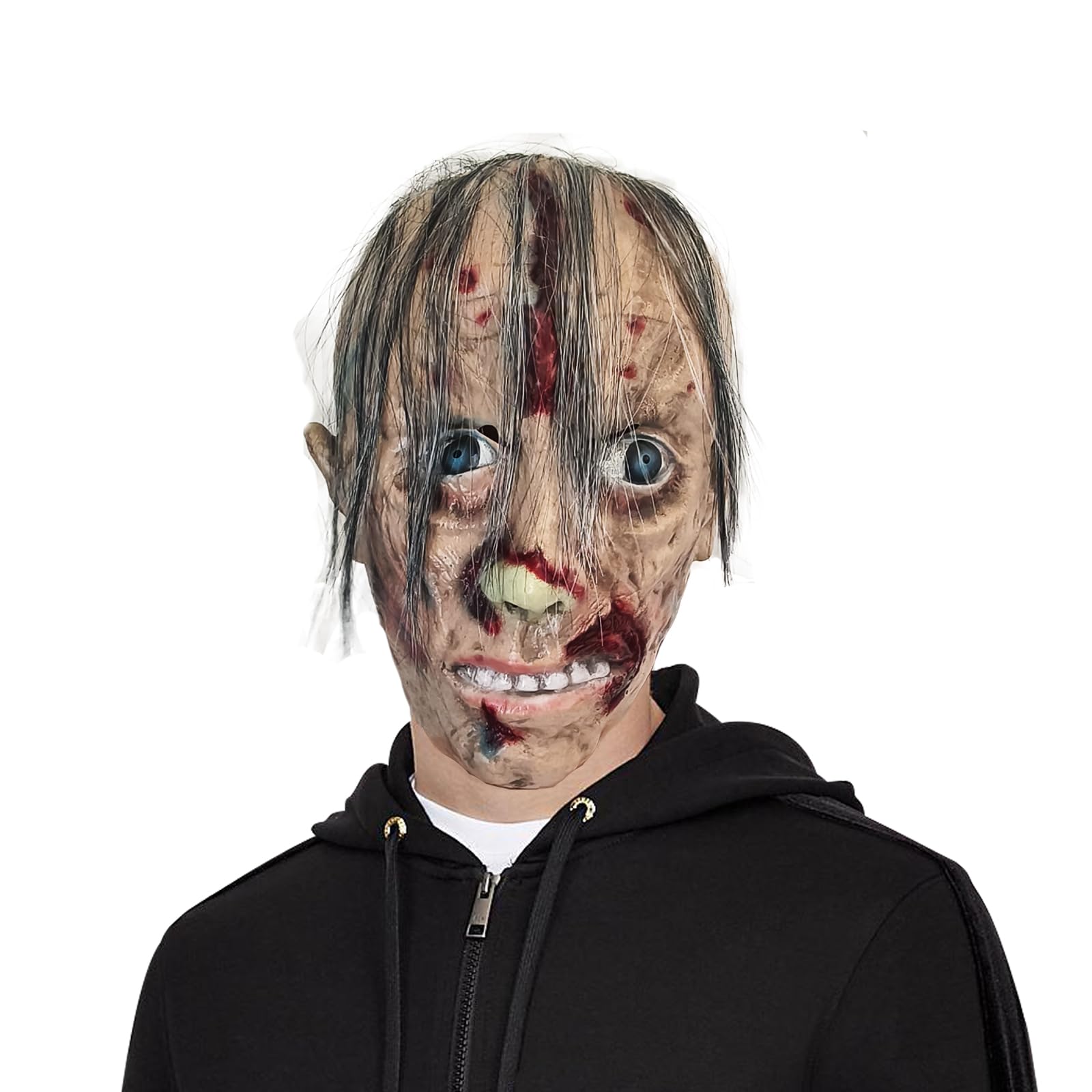 WLDDFF Zombie Mask Halloween Scary Mask Zombie Head Mask with Hair Latex Full Head Mask Halloween Decoration Props