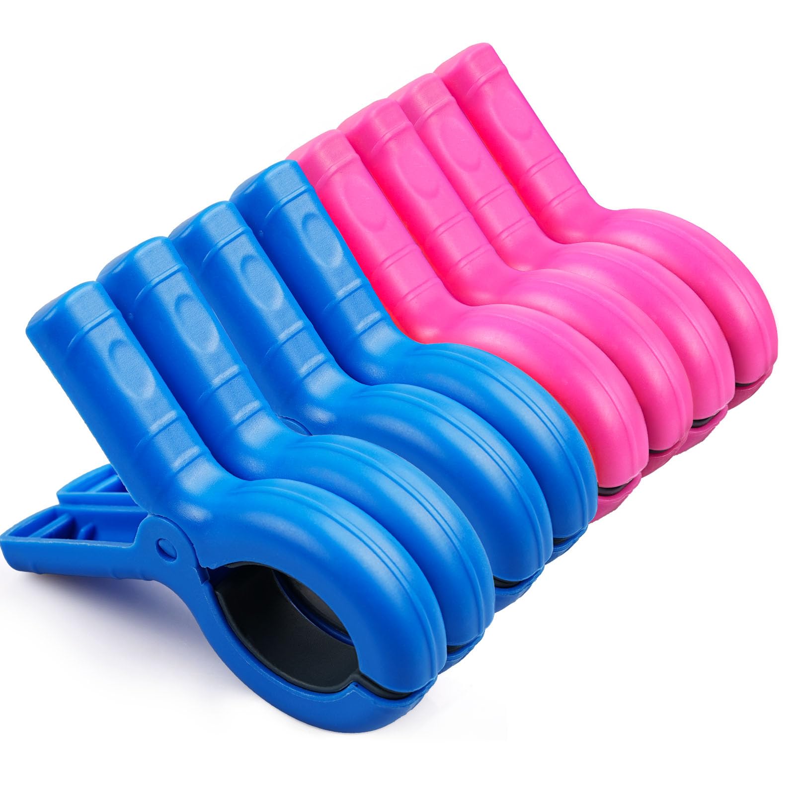 8 Pcs Beach Towel Clips for Sun Loungers, Large Strong Grip Sunbed Towel Pegs on Cruise, Windproof Heavy Duty Towel Holders for Pool Chair, Deck Chair, Garden & Laundry, Outdoor Essentials(Pink, Blue)