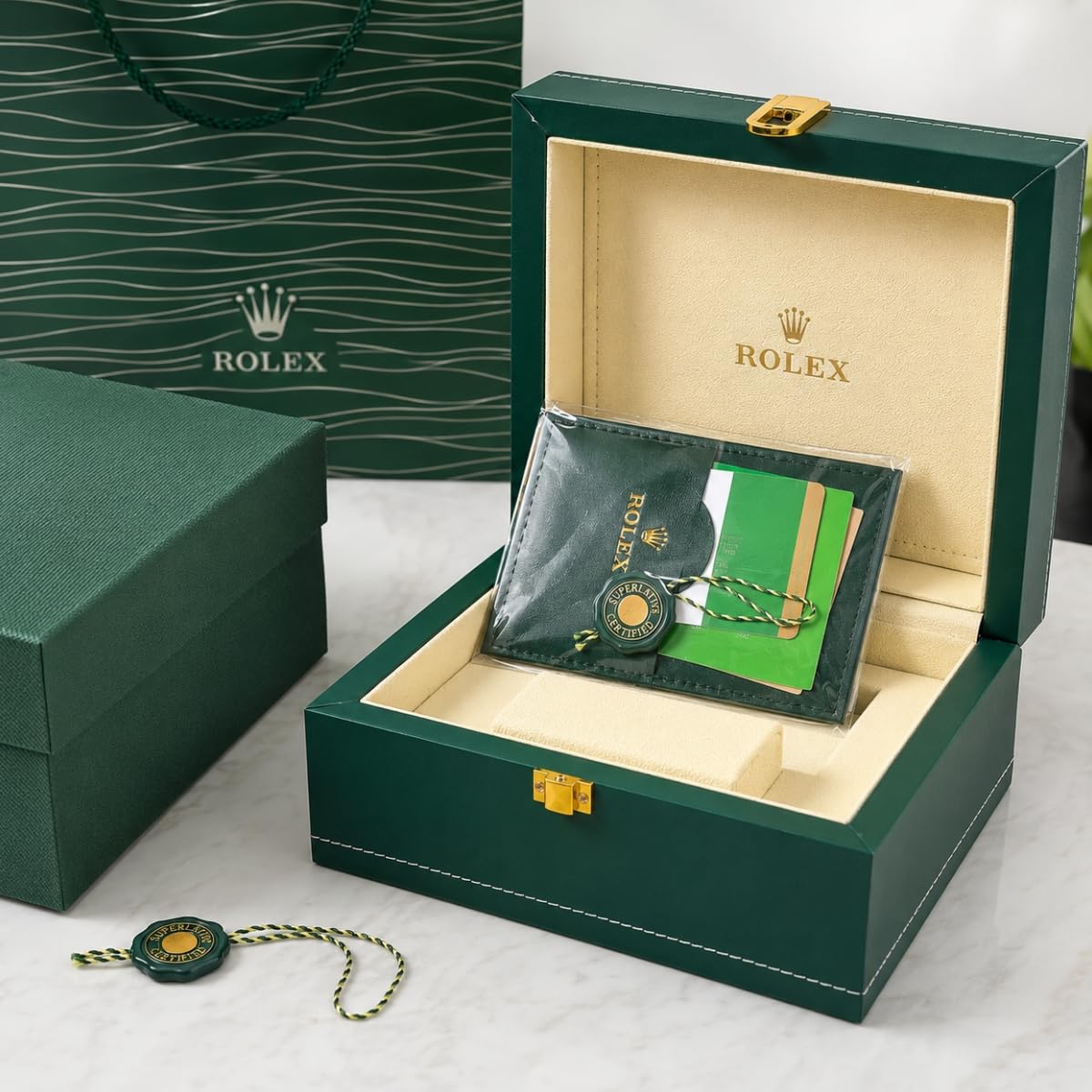 Portarrelojes de Madera Caja de Reloj Compacta con Cojín Interior con Interior Acolchado Bolsa de Transporte Incluida para Rolex Cosmograph Daytona