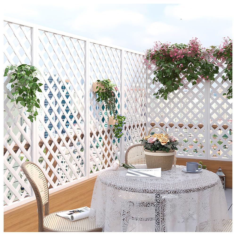 Zfmnoyev Standing Wood Privacy Panel, Lattice Fence Panels, Wall Hanging Large Garden Trellis for Climbing Plants, Outdoor Divider for Balcony Patio Lawn Garden(White,30x150cm)