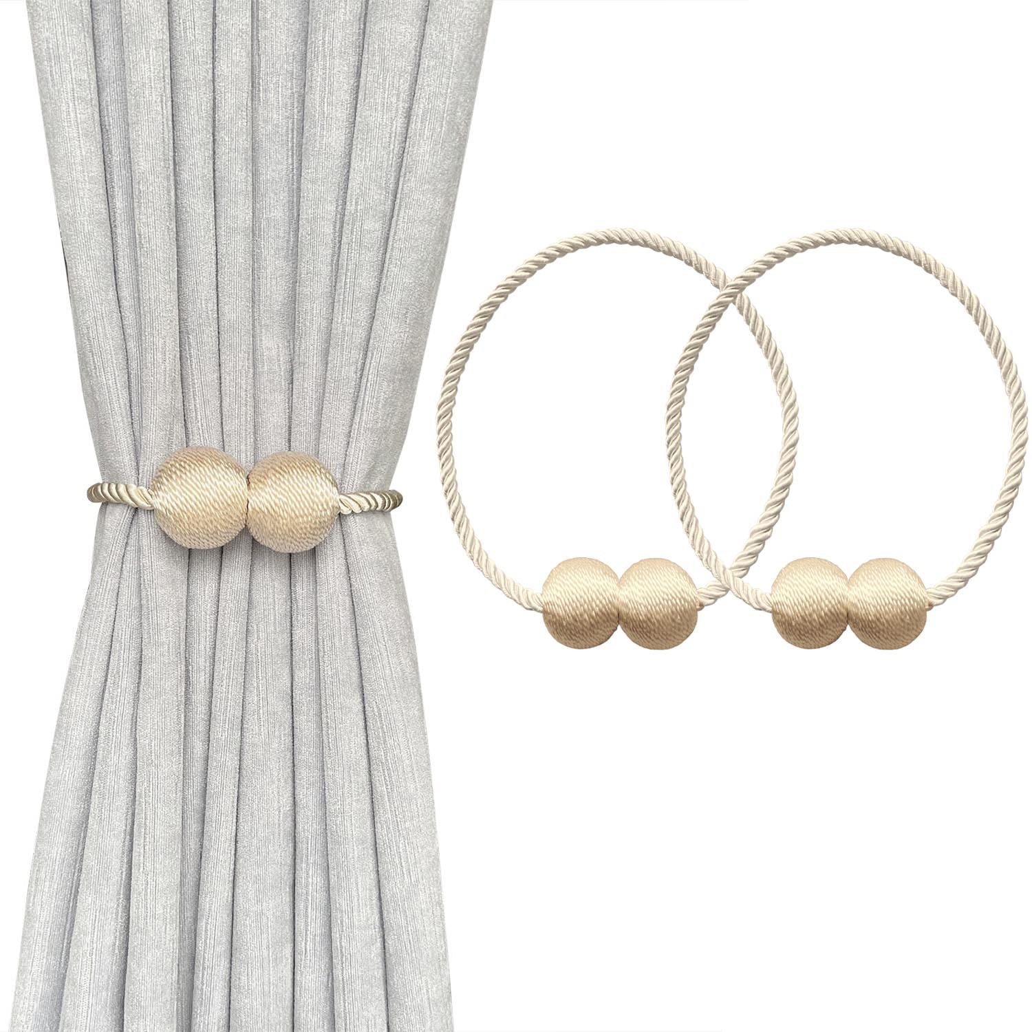 Soporte de cortina magnético beige y alzapaños modernos para ventanas de salón pack de 2