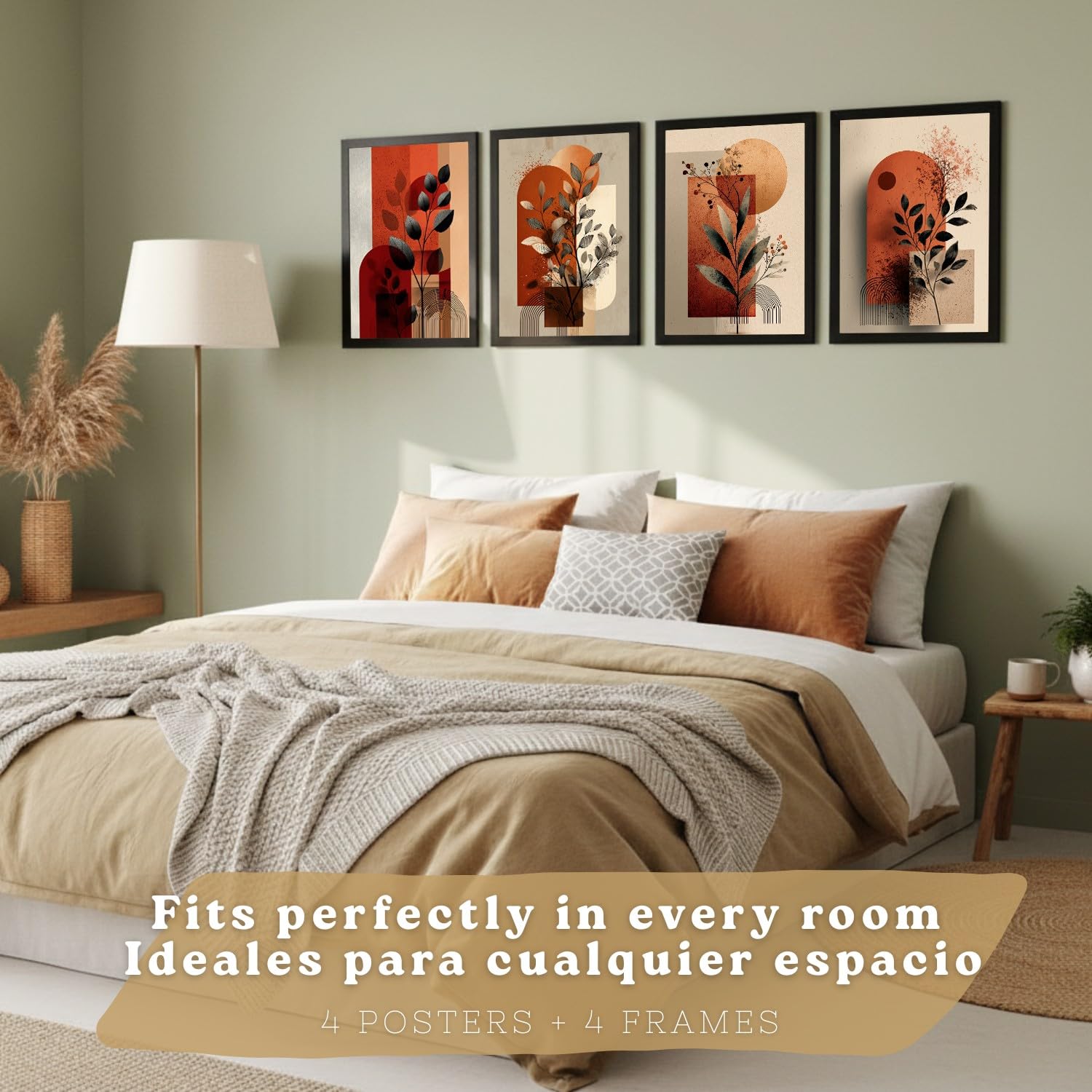 Nacnic Set De 4 Laminas Decorativas Flores Abstractas Cuadros Salon Modernos - Posters Decorativos Rojos Naranjas Decoración Dormitorios Cocina Baño A4 Black Frame