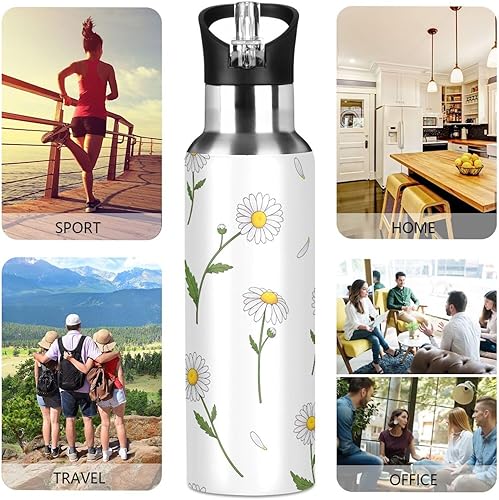 Miniatura 5 de White Daisies Flowers Stainless Steel Vacuum Insulated Water Bottle 20 Oz Leakproof Water Bottles, BPA-Free Sports Water Bottle with Straw