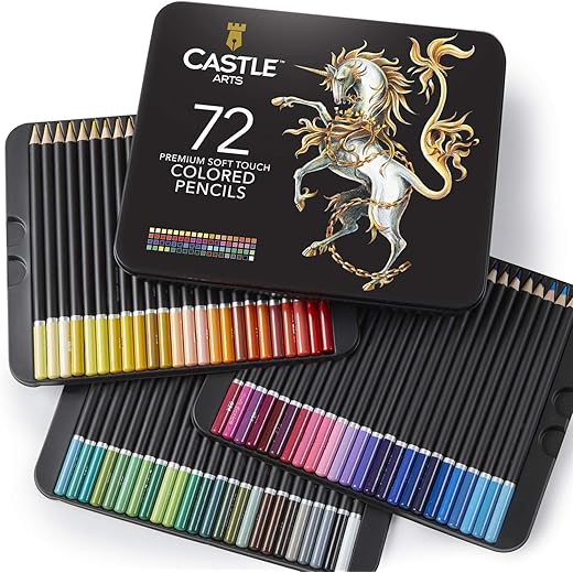 Castle Art Supplies 72 Buntstifte Set |Hochwertige Farbminen mit weichem Kern für erfahrene Künstler, Profi- und Farbkünstler | Geschützt und sortiert in einer Präsentationsbox aus Blech