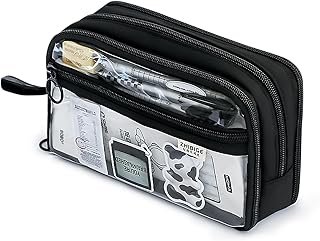 筆箱 ふでばこ 透明 両面開き いたペンケース 大容量 おしゃれ シンプル 筆入れ 持ち運び 小物入れ 収納ケース 小学生 中学生 高校生 男の子 女の子 オフィス-ブラック