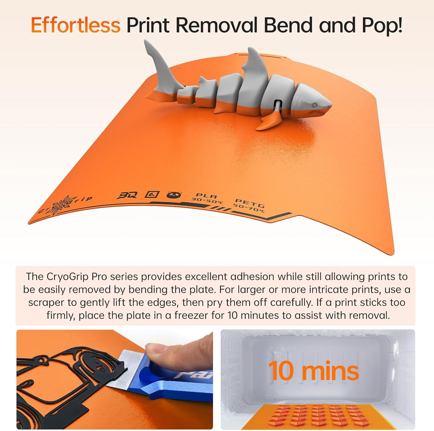 BIQU CryoGrip Pro Frostbite Panda Build Plate Orange, Upgrade Cold Build Plate for Bambu-Lab P1S/P2S/P1P/X2D/X1C/X1E/A1 3D, dwustronny arkusz sprężynowy, druk temperatury pokojowej, 257 x 257 mm