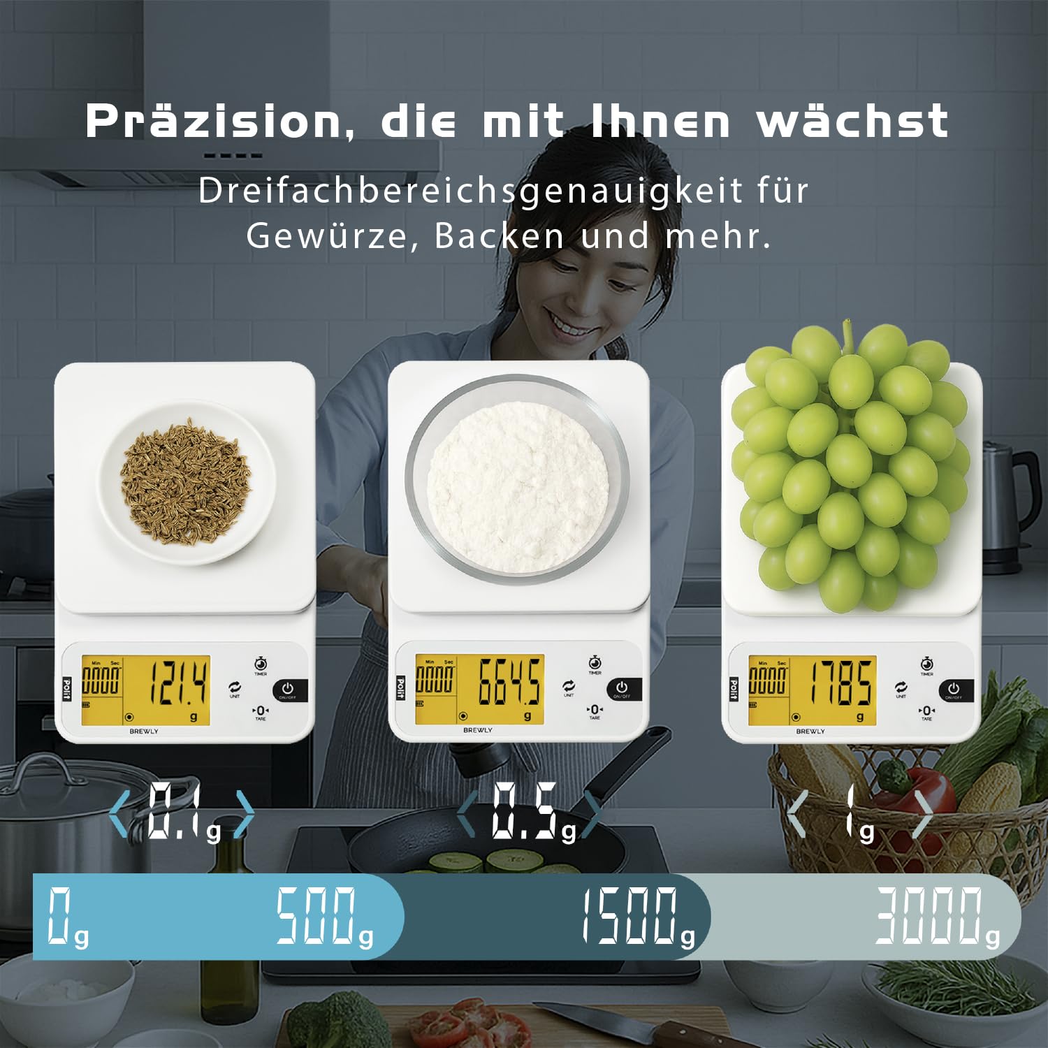 Polit Brewly Kaffeewaage mit Timer, 0,1 g, Espresso & Pour Over, Schwarz | Ultraflaches Design, Hitzebeständige Unterlage, USB-C oder Batterie, ml-Modi für Milch & Wasser, Für Barista & Reisen