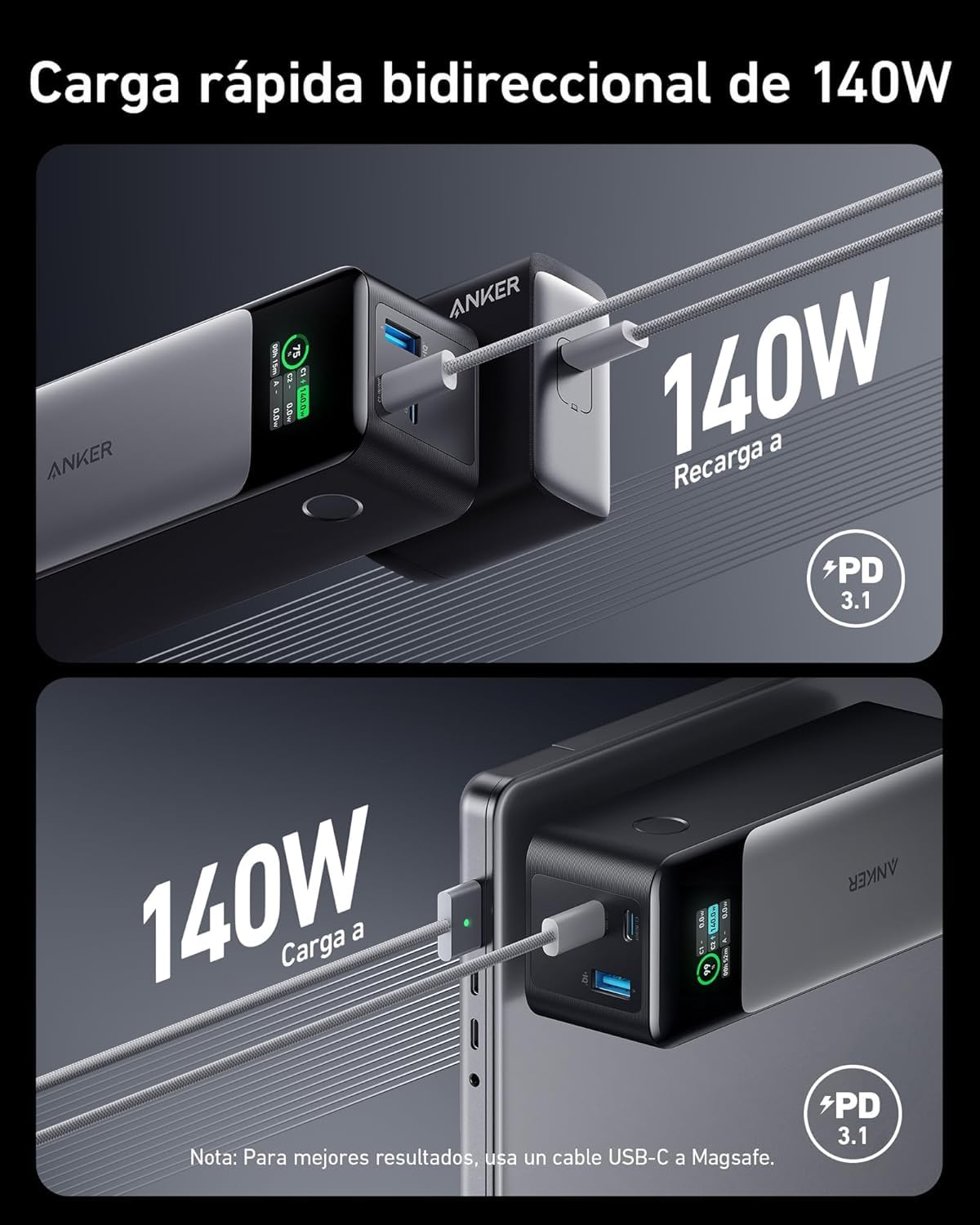 Anker Zolo Power Bank 25.000mAh 165W con Tres Puertos USB C | apto para avión, cables integrados y retráctiles, para iPhone 17/16/15 y MacBook