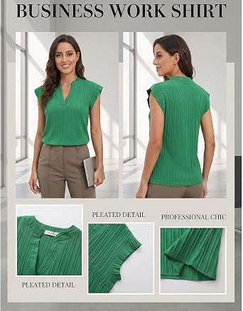 Business Casual Tops for Women, Cap Sleeve V Neck Blouse, Dressy Summer Shirt for Capsule Wardrobe