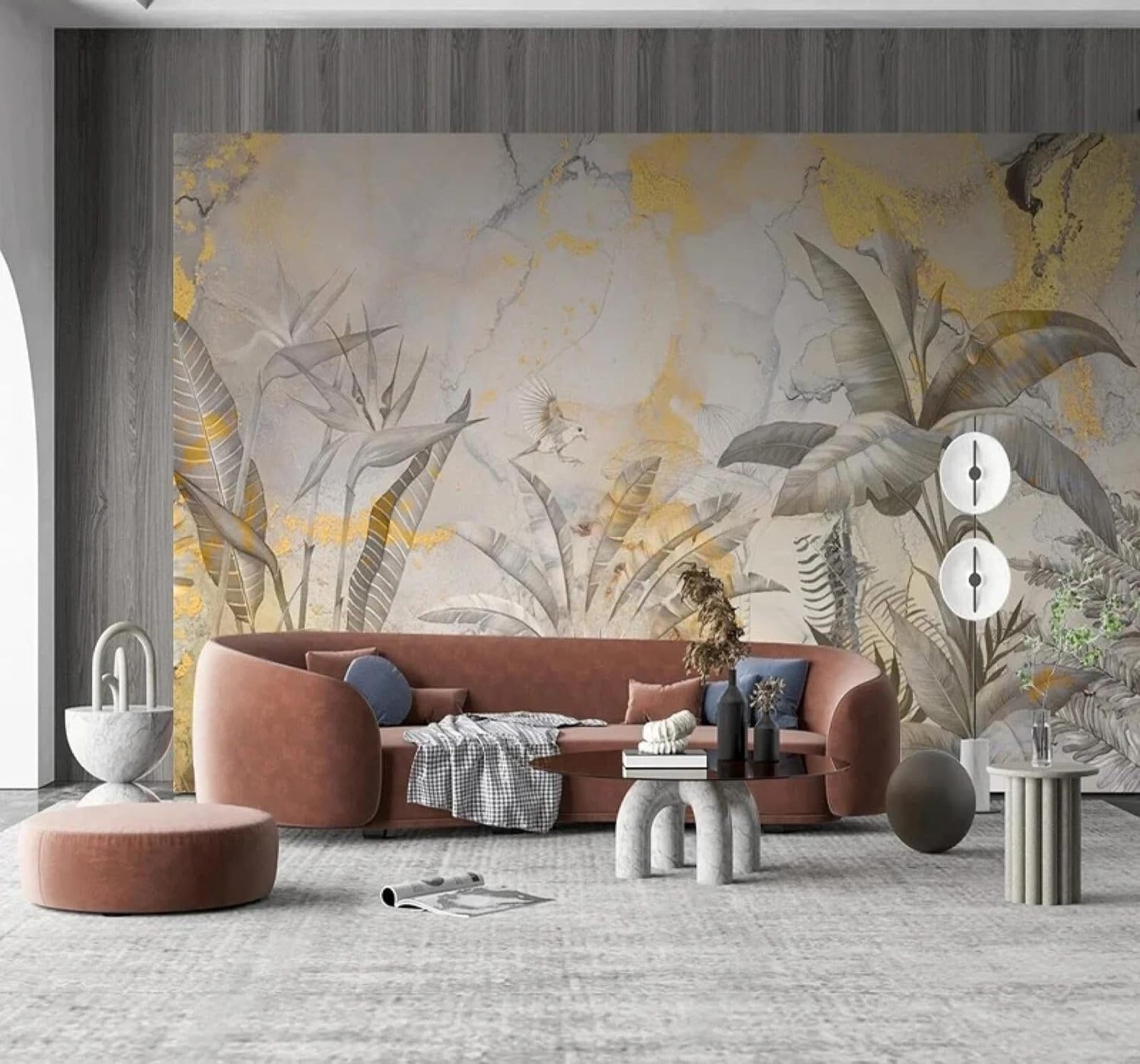 Xlming 250Cm×170Cm(B×H) Abstract Gold Leaf Vintage Hand Painted Banana Leaf 3D Wallpaper Luxury Home Dining Decor Paste Sofa Living Room The Wall For Bedroom Mural-250Cm×170Cm