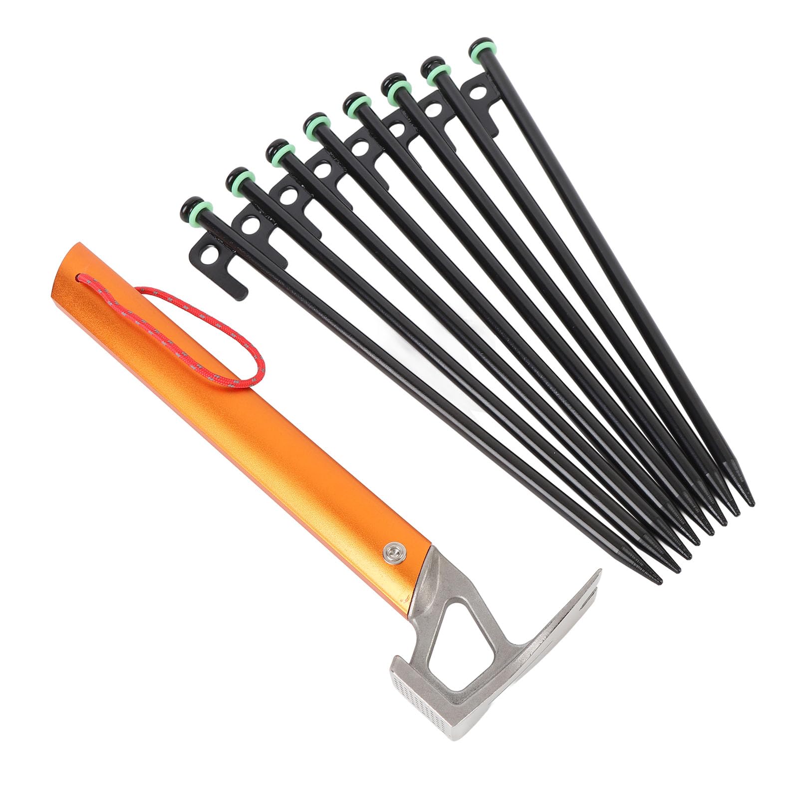 Piquets de Tente Piquets de Camping avec Cordes et Marteau Anneau Lumineux en Acier Inoxydable en Alliage d'Aluminium de Qualité Supérieure pour Camping en Plein Air Randonnée Sac (Noir et Orange)