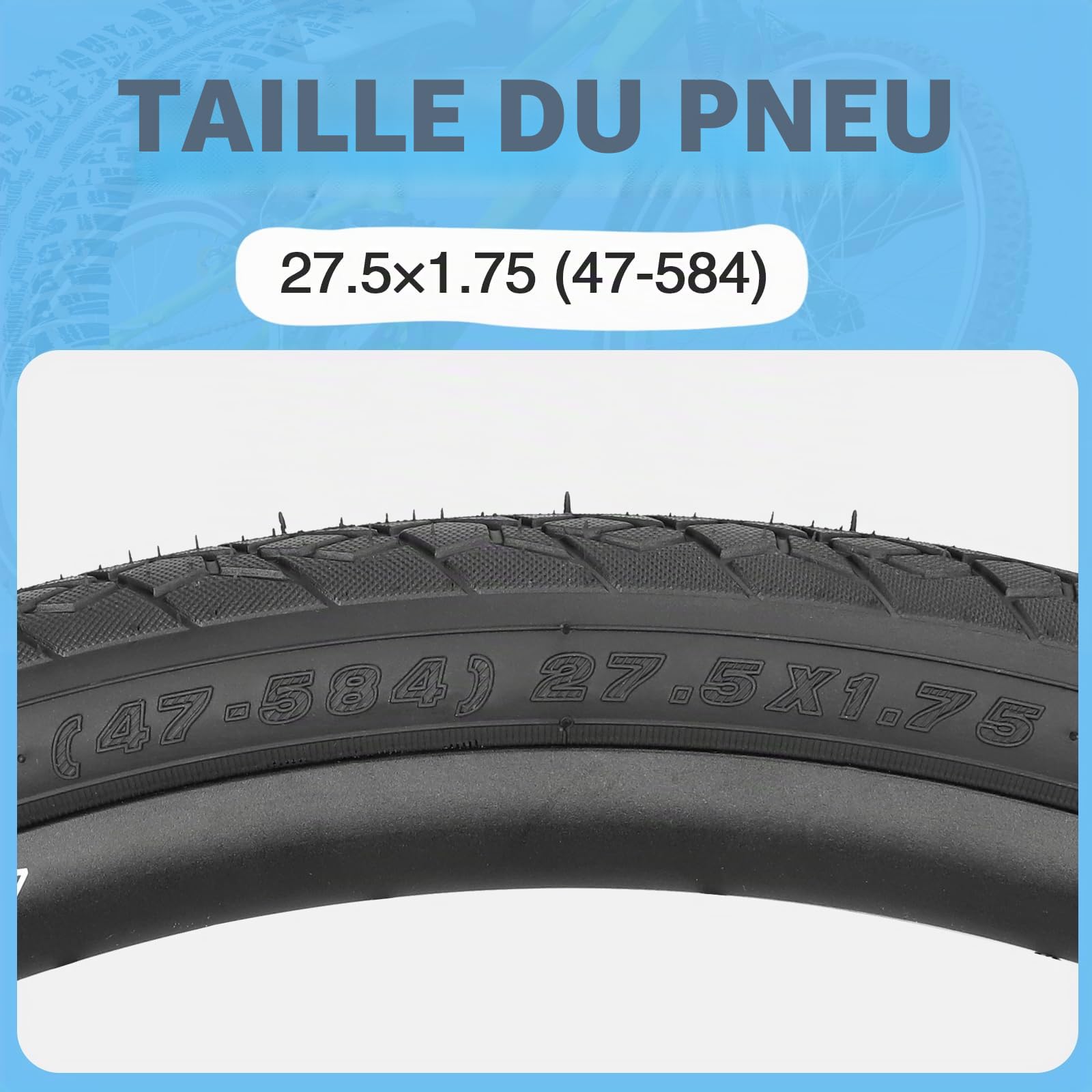 ZUKKA Pneu de vélo 27,5 x 1,75 (47-584) Pneu de rechange + chambres à air avec valve Schrader pour VTT et Cruiser Noir