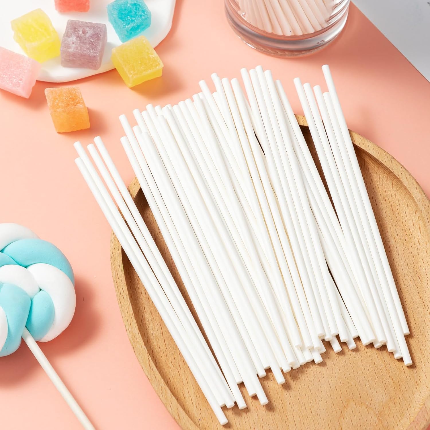 800 bâtonnets de sucettes réutilisables en plastique blanc 15,2 cm pour fabrication de bonbons