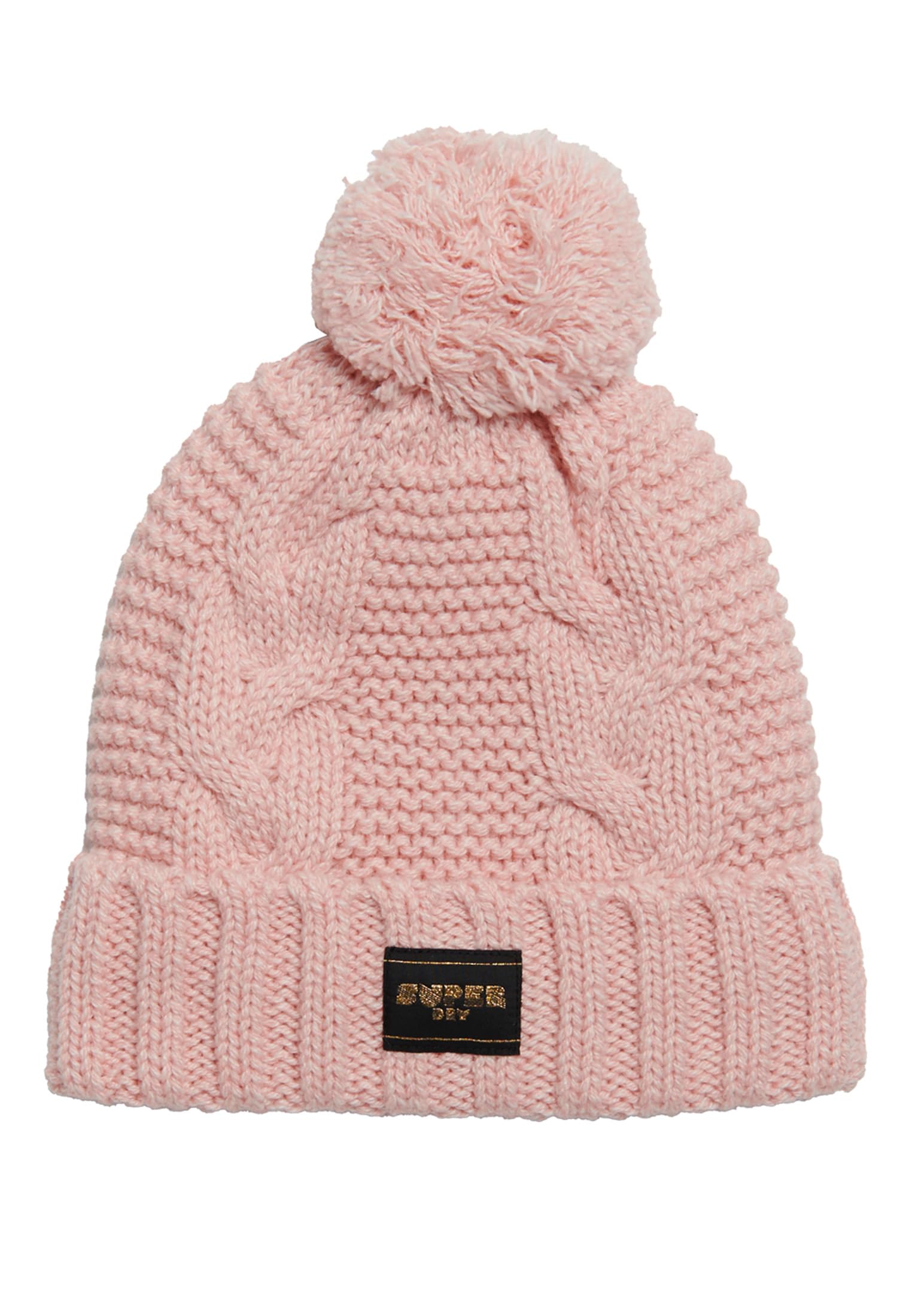 Superdry Women's Pink Fleck Cable Knit Beanie Hat Baseball Cap For One Size