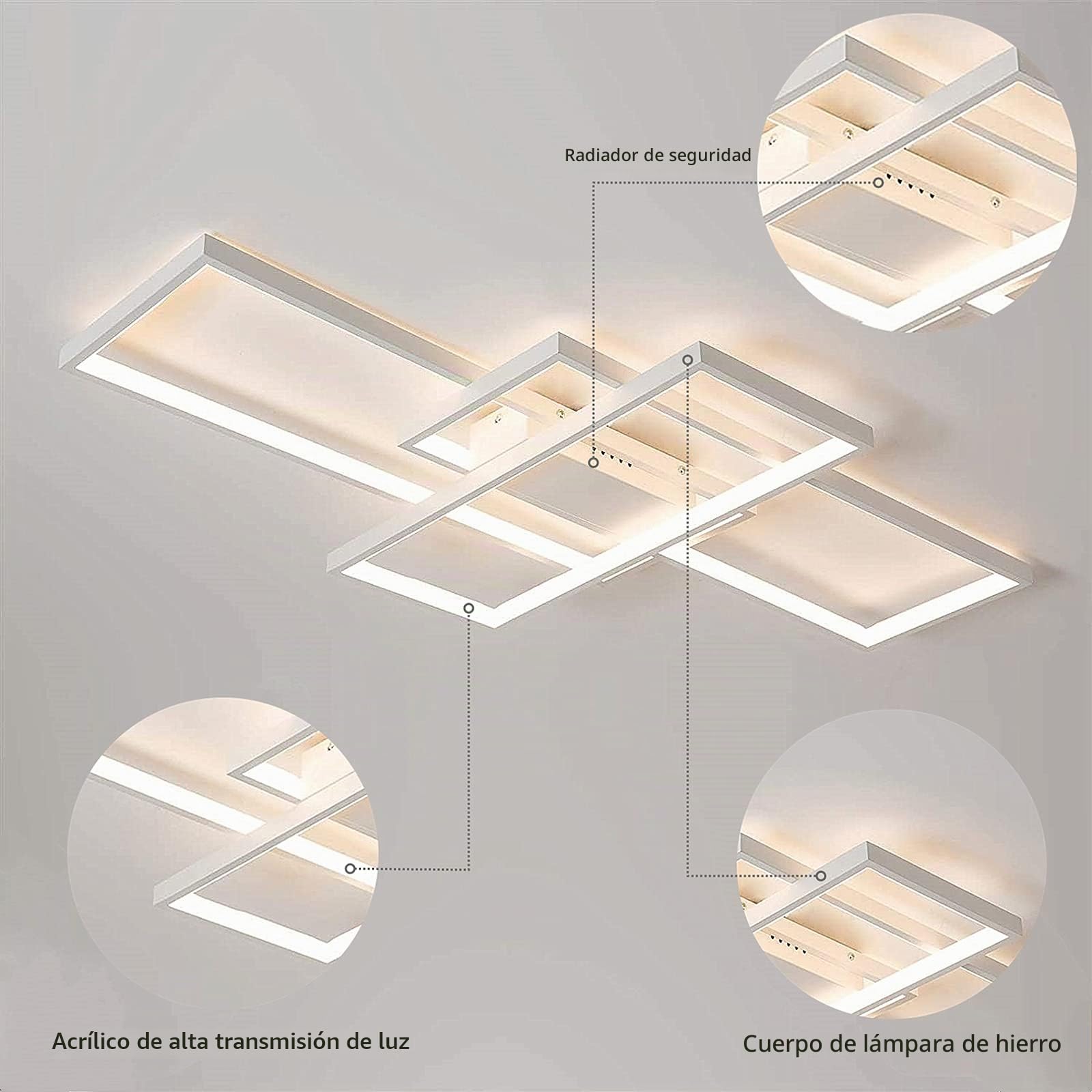 Diossad Lámpara De Techo Moderna Plafón LED Techo,Luz De Techo De Con Luz Nocturna Y Función De Memoria Para Dormitorio Salón Estudio Oficina Decorativo Lamparas De Arafia,Blanco,140x80x6.5cm