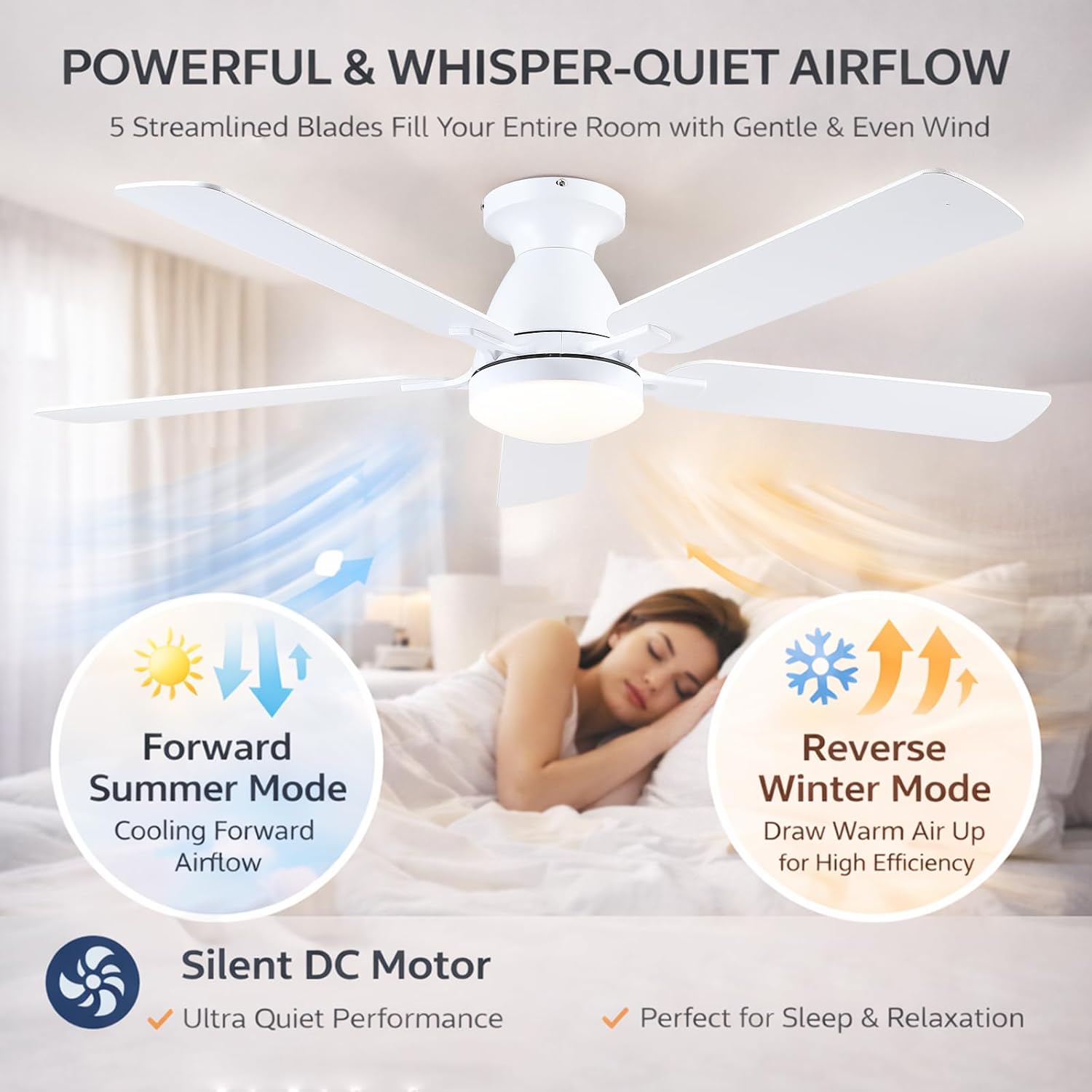 Kviflon ceiling fan showing summer and winter modes