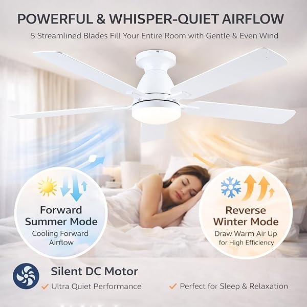 Kviflon Ventilateur Plafond avec Lumiere Silencieux 132 cm, Ventilateur de Plafond avec Telecommande, Plafonnier Ventilateur Led pour Chambre Salon Cuisine, Moteur CC Réversible, Pales en Bois, Blanc - 2