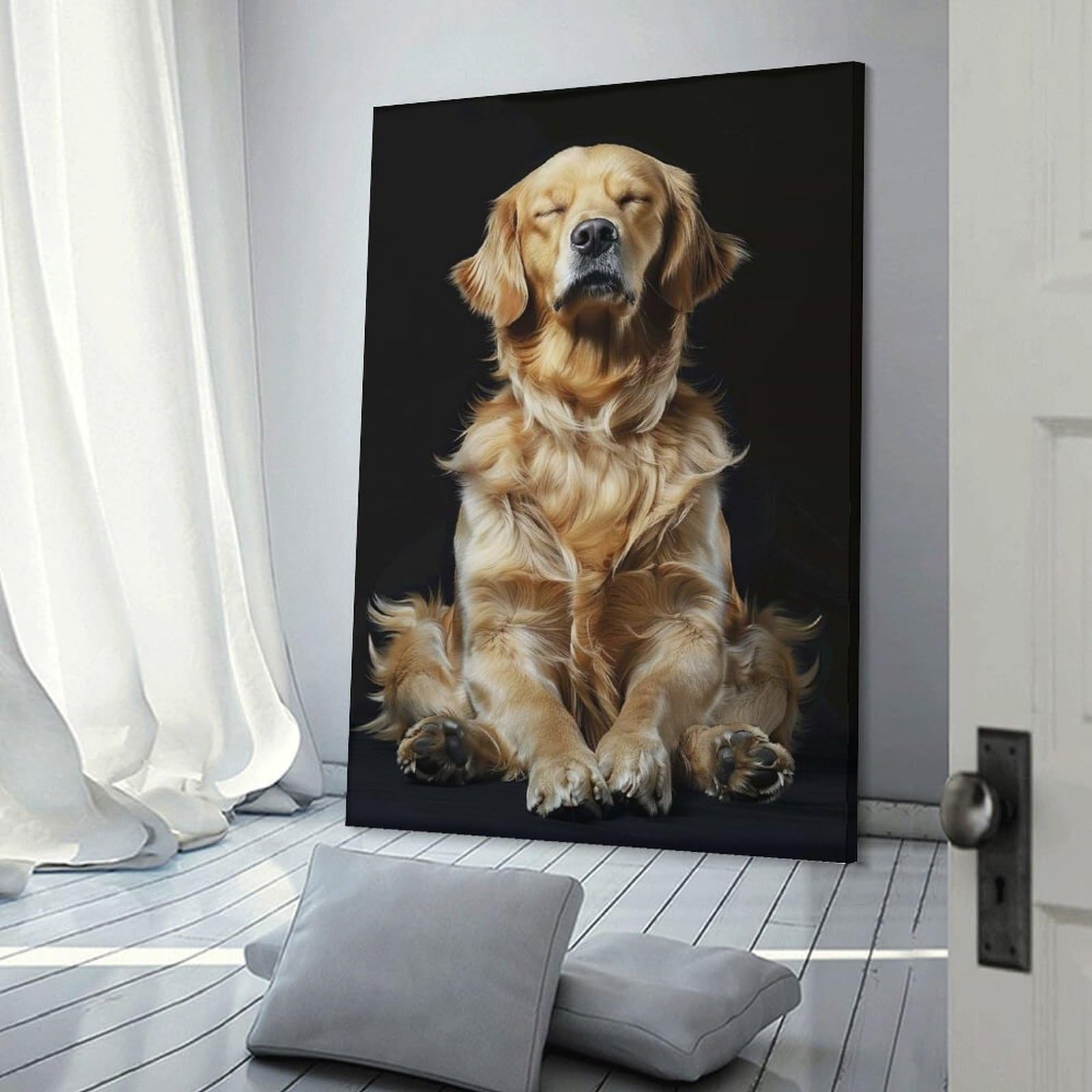 Junmoney Golden Retriever Yoga Rela Decorative Canvas Print 24x36inch(60x90cm), for Flats, Guest Rooms Or Compact Rooms, Home Artwork for Modern Interiors