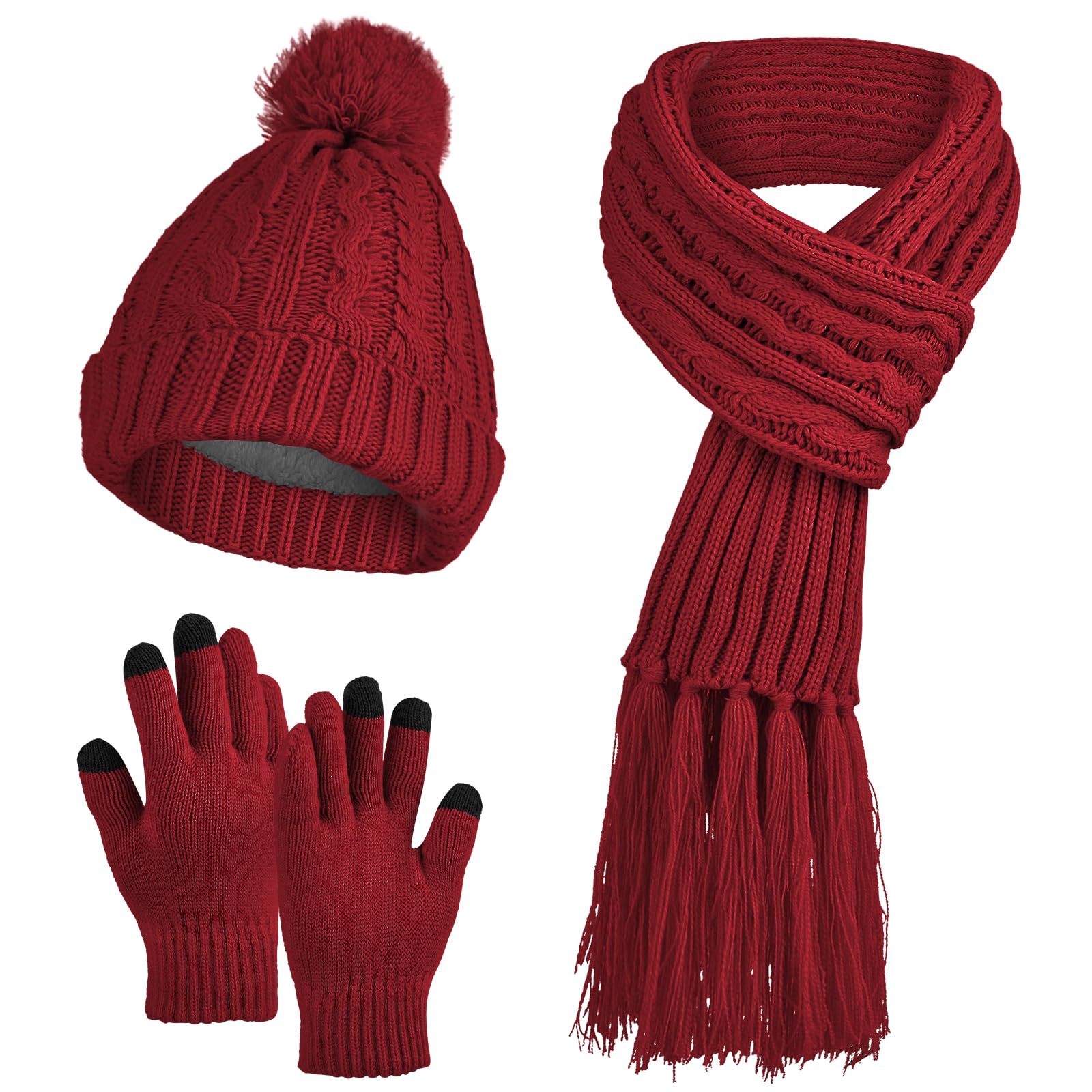 MissShorthair Womens Beanie Winter Hats 3 in 1 Knit Warm Hat Gloves and Scarf Set Women Scarves for Cold Weather