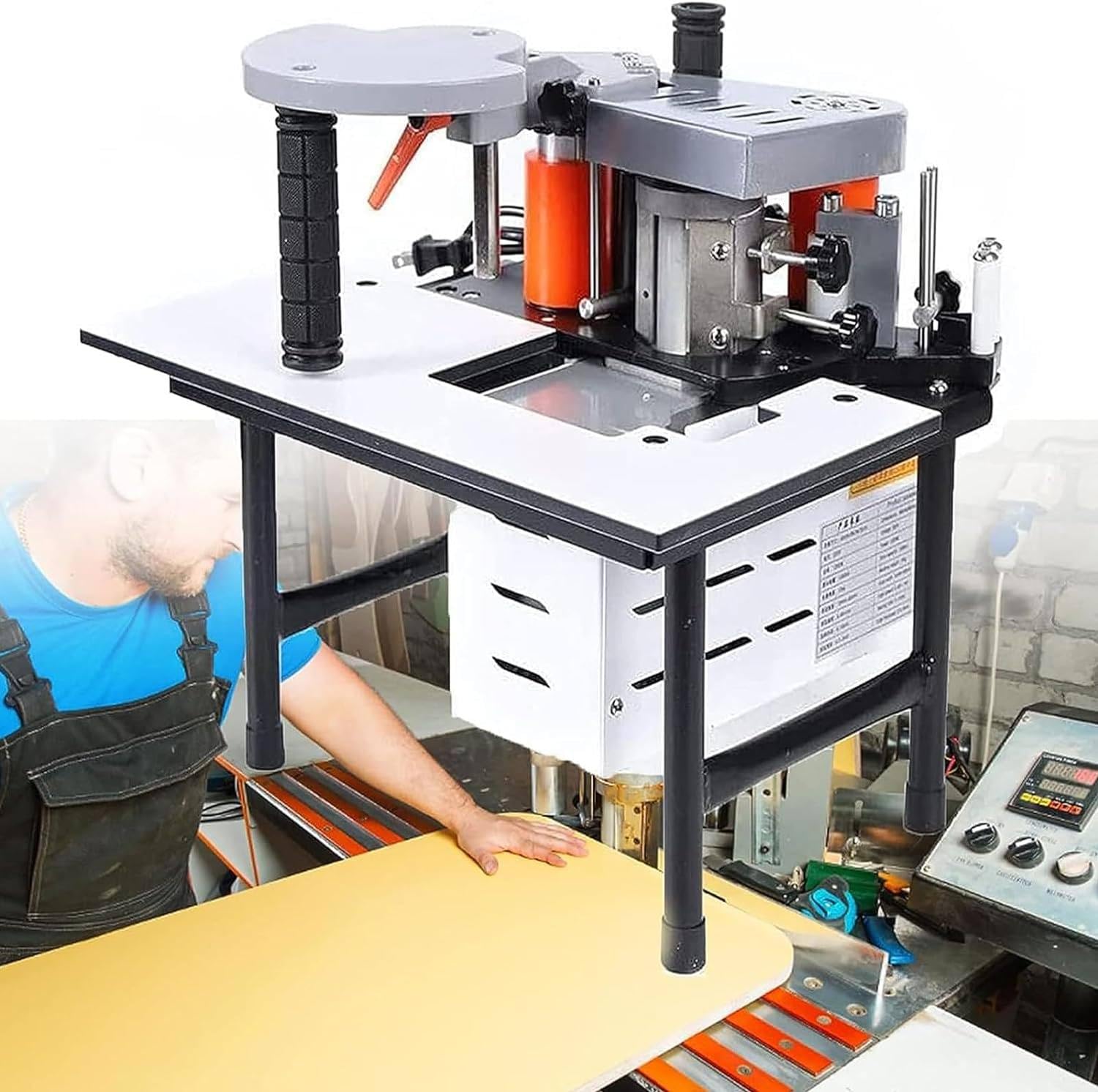 Edge Bander,Portable Woodworking Edge Banding Machine Wood PVC Double Side Gluing Edge Bander 8-60mm Width Thickness 0.3-3mm for Straight & Arc Edges,110V