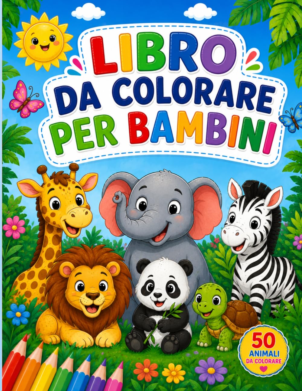 Libro da colorare per bambini: Il grande viaggio degli animali: 50 disegni divertenti e facili da colorare per bambini dai 4 agli 8 anni