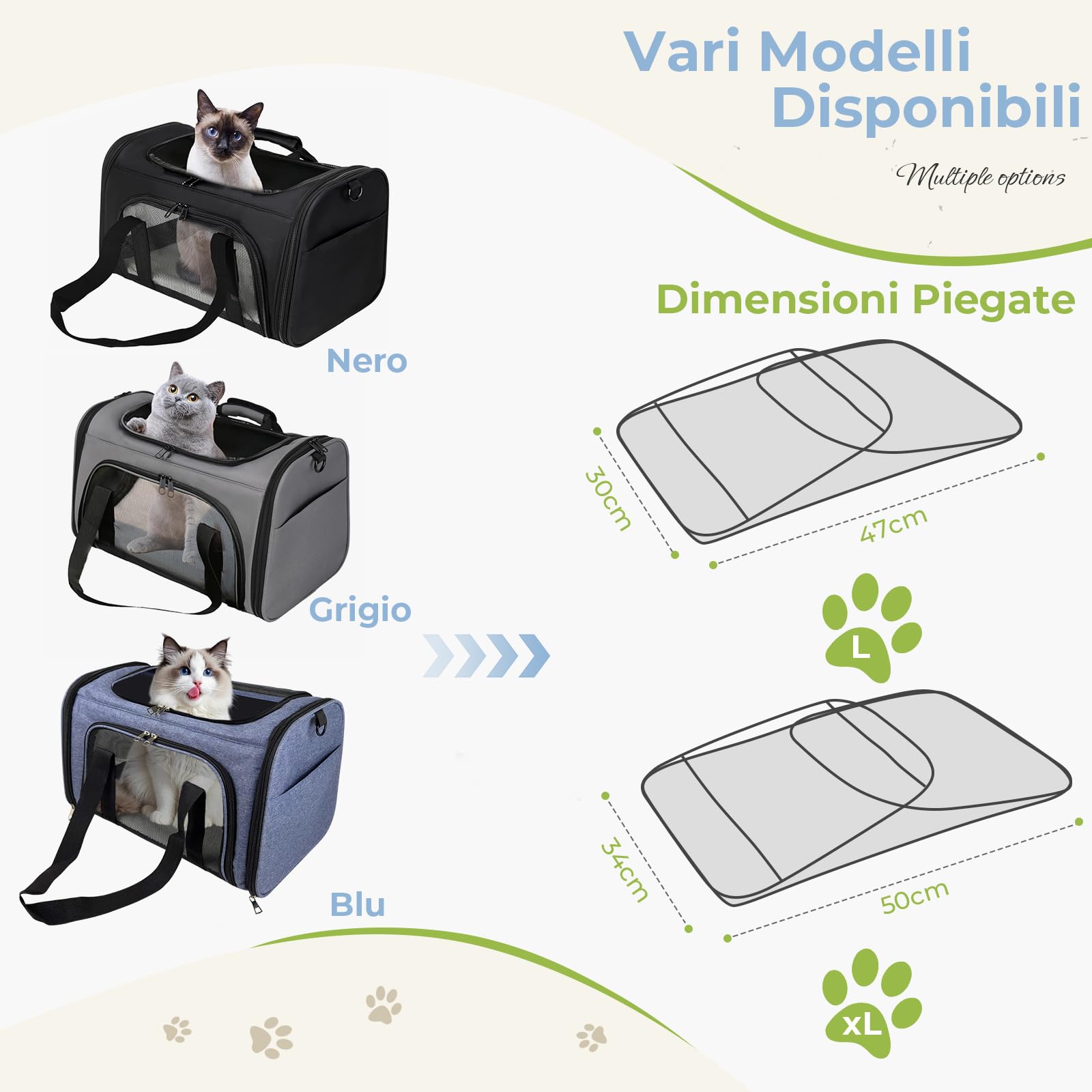 Borsa per gatti traspirante, pieghevole, adatta per gatti di piccole e medie dimensioni e cani sotto i 15 lb(6,8 kg), aperture multiple nella parte superiore (Nero, L)