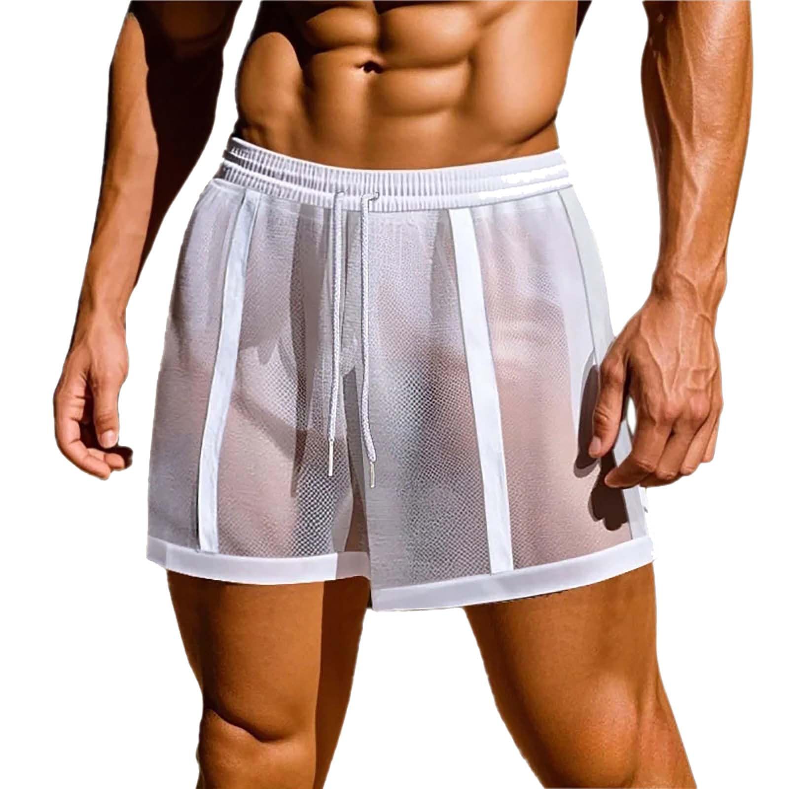 Men’s Mesh Boxer Shorts Fishnet Lounge Hollow Out Underwear Trunks Loose Fit See Through Boxer Briefs Bottom