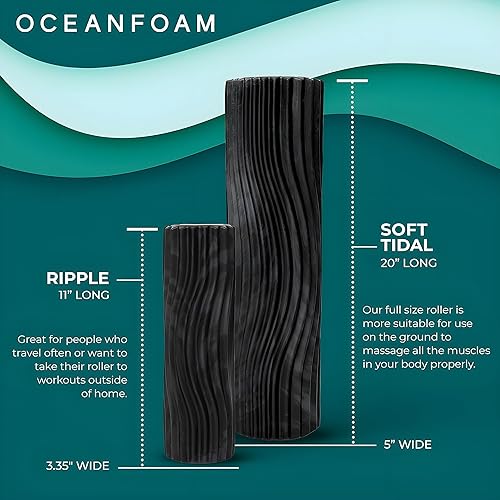 Miniatura 6 de Oceanfoam Soft Tidal Roller (negro y carbón jaspeado) - Rodillo de espuma de baja densidad para terapia física, dolor de espalda, ejercicio y