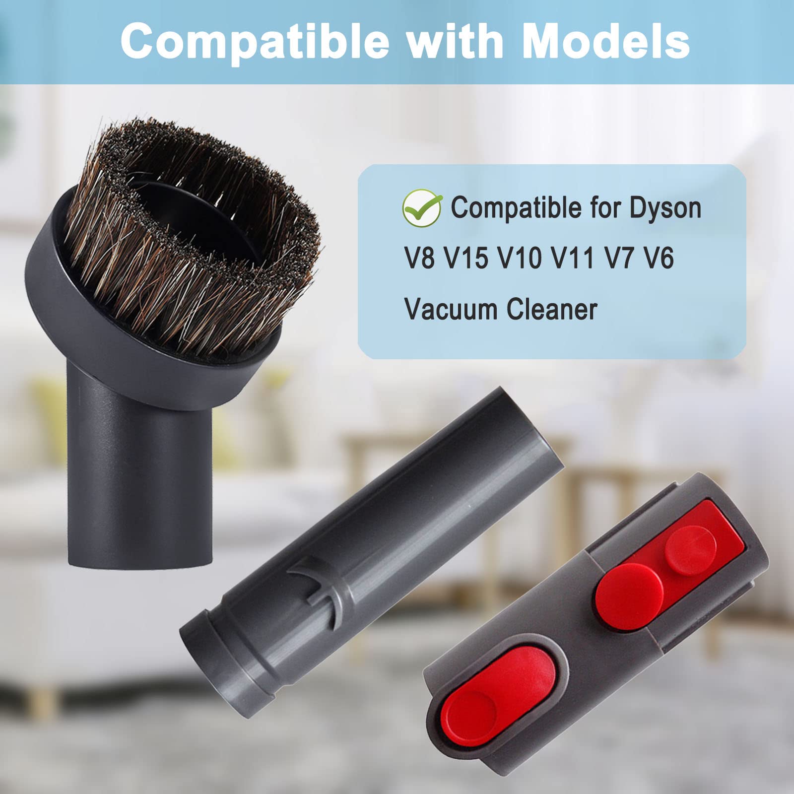Horse Hair Brush V15 Vacuum Attachment Adapter Compatible for Dyson V8 V15 V10 V11 V7 V6 Vacuum Cleaner,Horse Hair 1.25