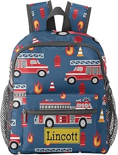 NZOOHY Fire Trucks Car Blue Personalized Kids School Backpack for Boys Girl,Custom Toddler Daypack Kindergarten Bookbag
