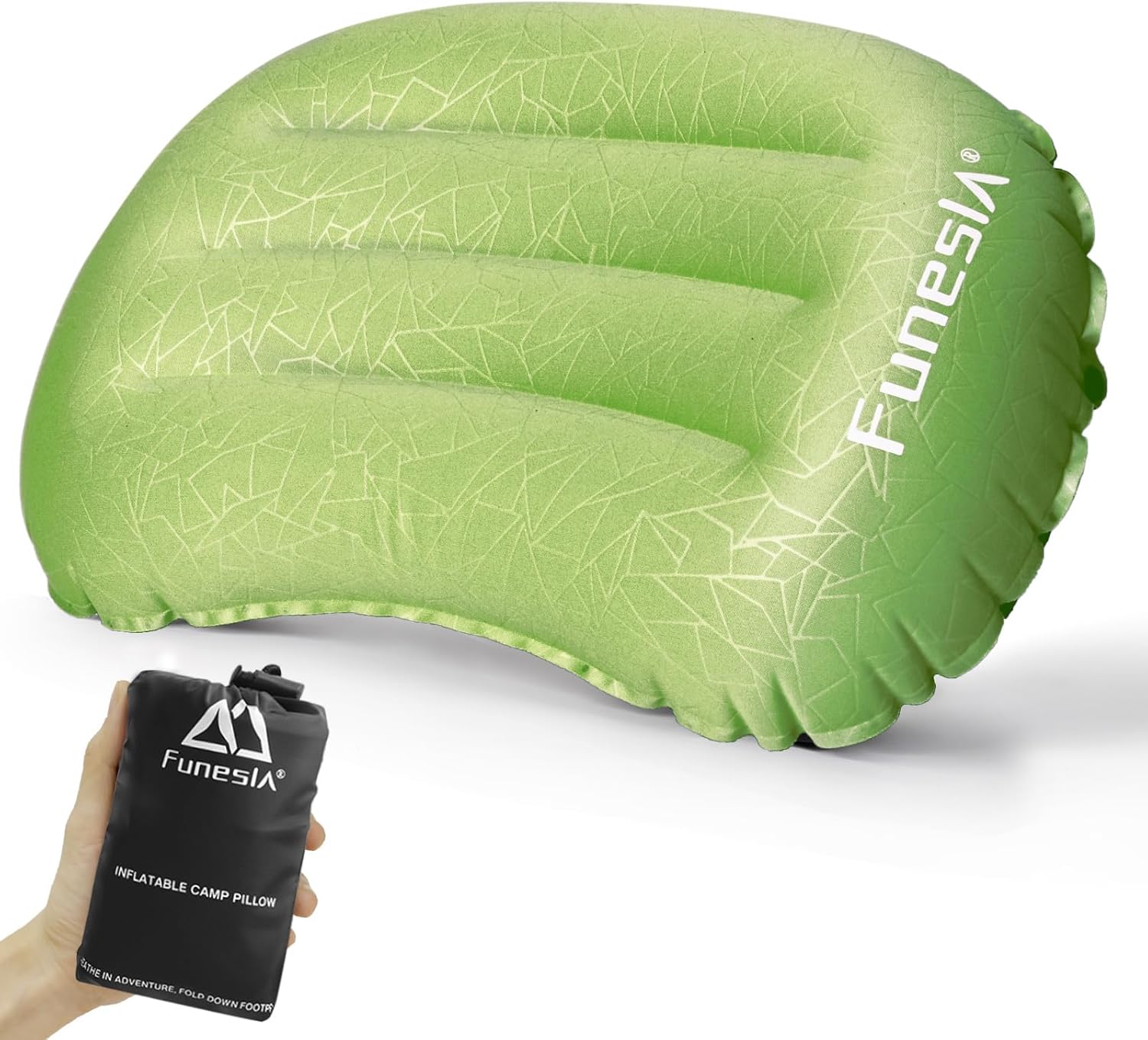 Funesla Ultralight Inflatable Pillow for Camping, Compact Anti-Slip Camping Pillow for Backpacking Travel Beach Fishing Adults Kids -Ultra 2.0 Green