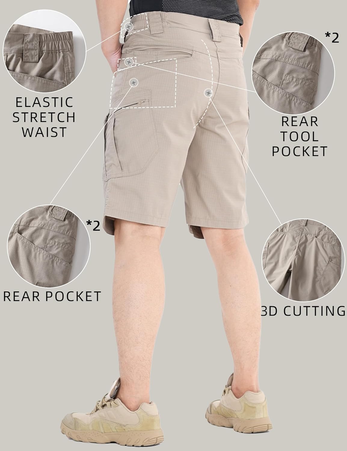 Cargo Shorts for Men Stretch Breathable Work Outdoor Lightweight Tactical Hiking with Multi Pockets