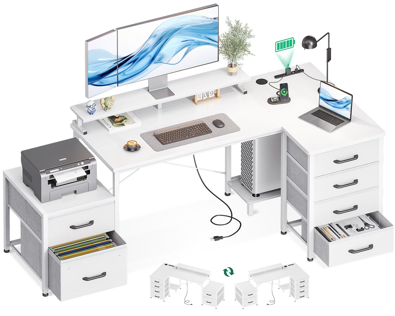 Amazon | ODK l字デスク ゲーミングデスク パソコンデスク 幅180cm