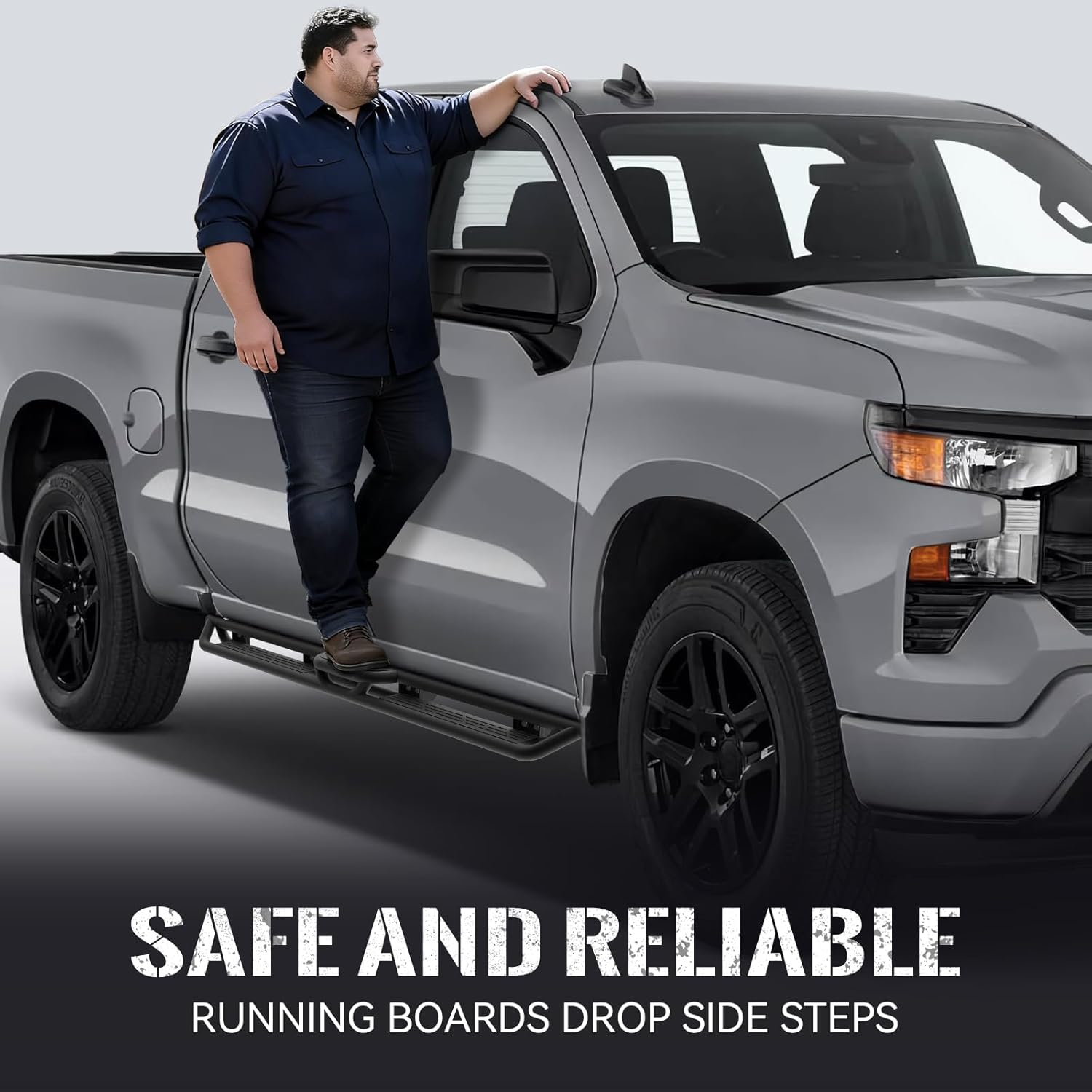 Crew Cab Running Boards Side Steps Compatible for 2019-2025 Chevy Silverado 1500/GMC Sierra 1500, Bolt-on Nerf Bar