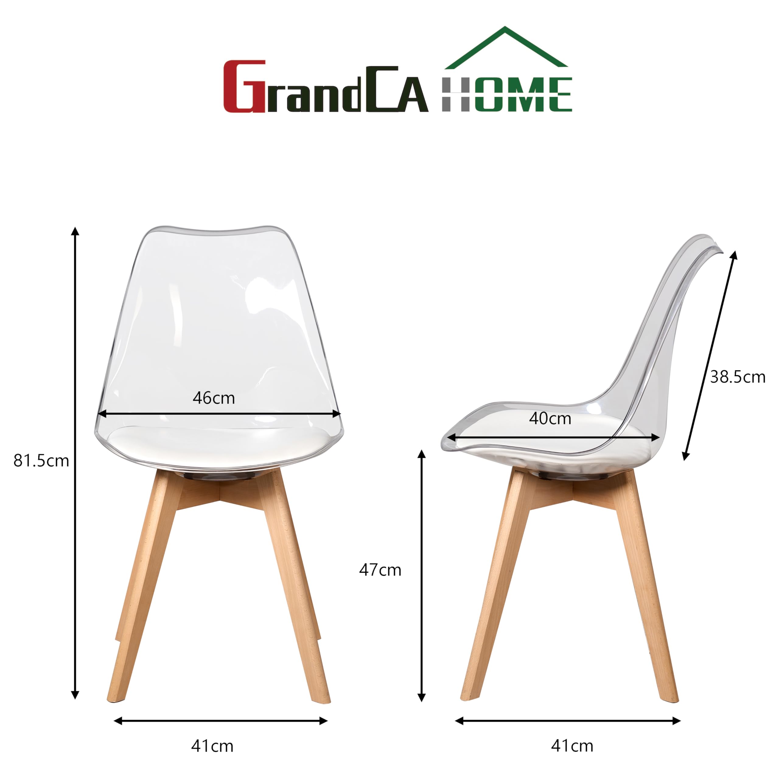 GrandCA HOME Transparente Sillas de Comedor Tapizadas en Tela,Nordicas Sillas Pack 4 para Cocina Comedor Dormitorio (Pack 4, Blanco/Cuero)