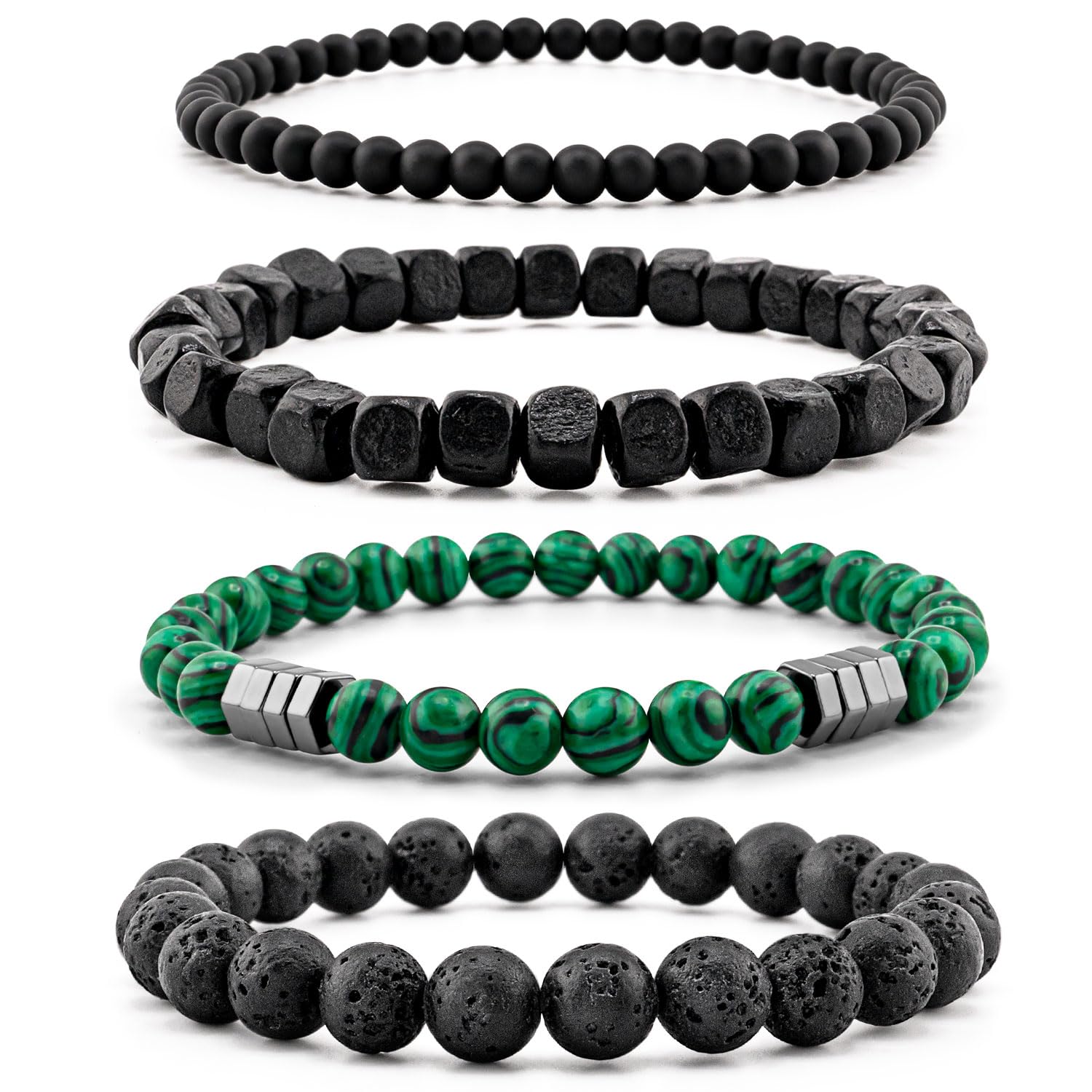 Lameybrt Herren Armband Set Multi - Tiger Eye/Matte Agat/Lava Rock Geschenke für Geburtstag/Jubiläum/Weihnachten