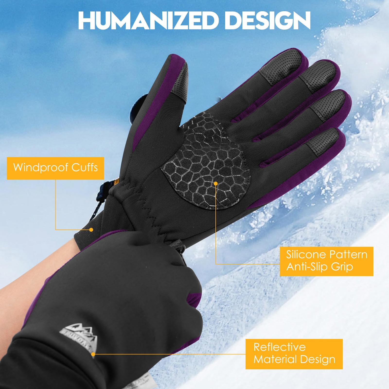Bruvoalon Gants d'hiver pour homme et femme, isolation thermique 3M, tissu lycra, coupe-vent, écran tactile, antidérapant, temps froid