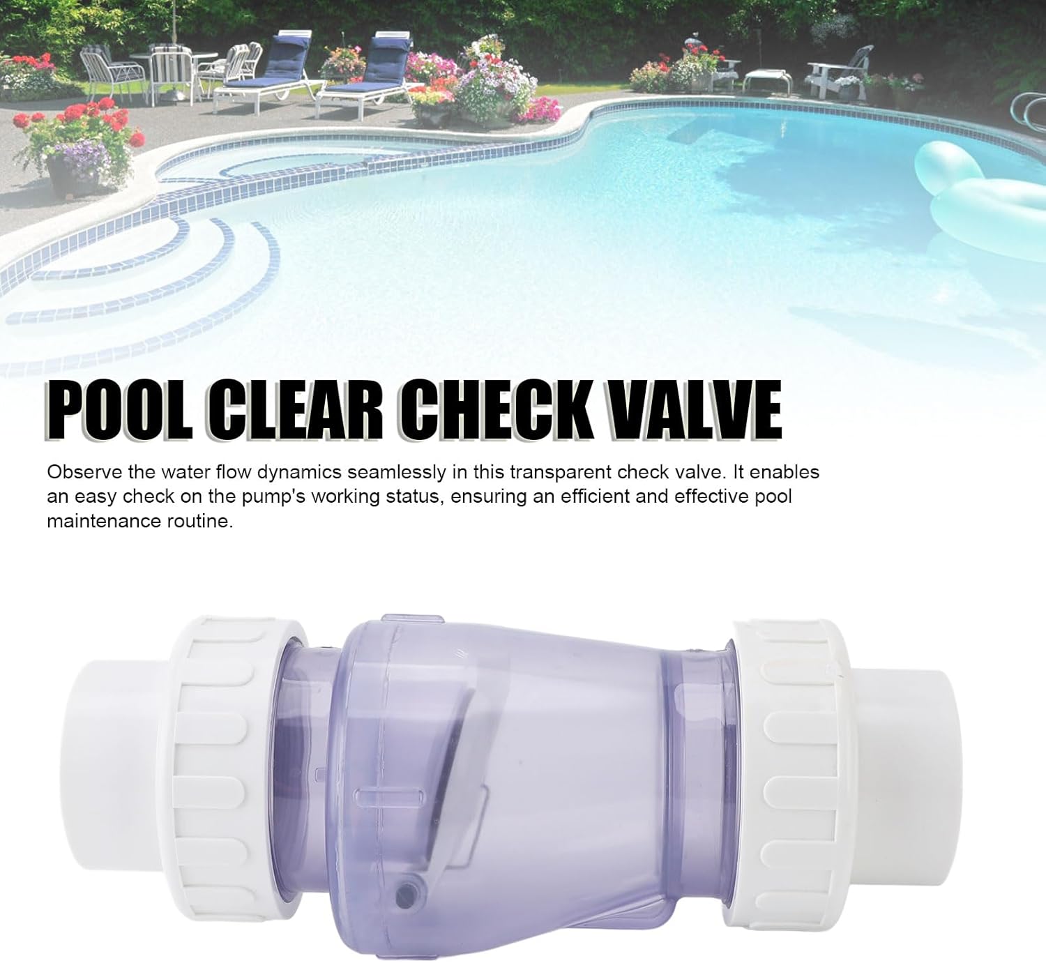 2 Inch Check Valve, Transparent PVC Pool Accessories for Water Flows Observation and Backflow Prevention for Pumps and Swimming Pools