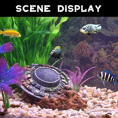 Miniatura 8 de Decoraciones de acuario-UFO Fish Tank Accesorios para Betta Hide Flying Saucer Creative Medium Fish Tank Decor Reptile Box Landscaping Ornament