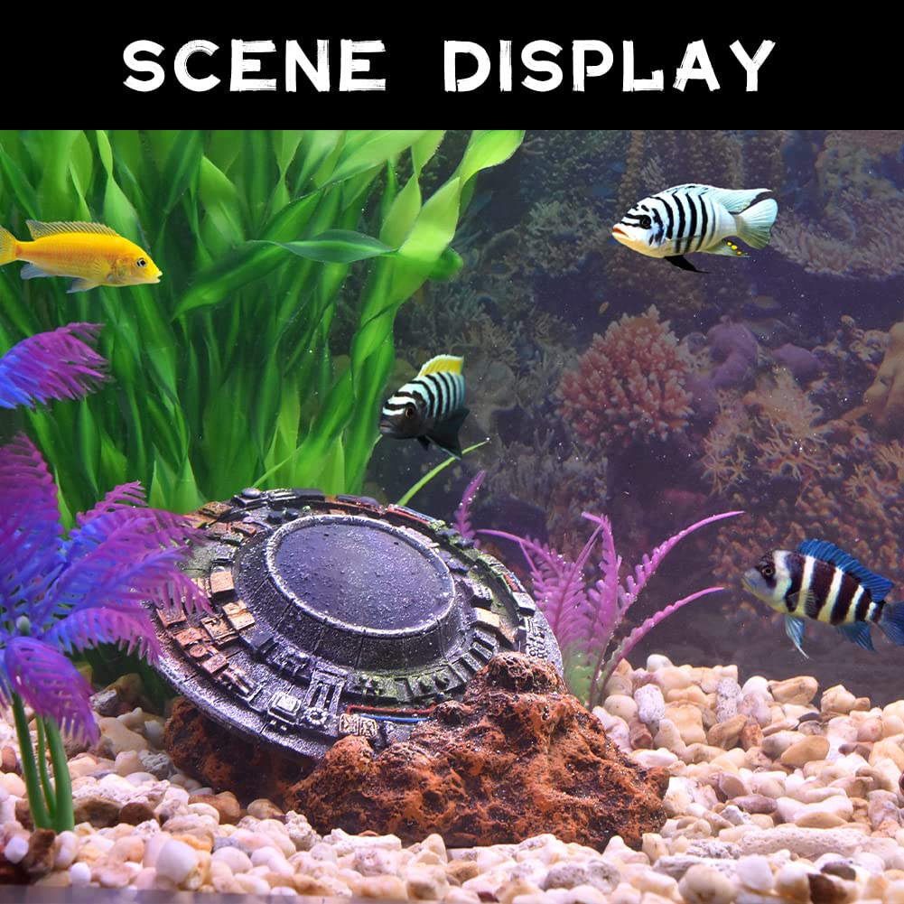 PTFJZ Aquarium Decorations-UFO Fish Tank Accessories for Betta Hide Flying Saucer Creative Small Fish Tank Decor Reptile Box Landscaping Ornament : Pet Supplies