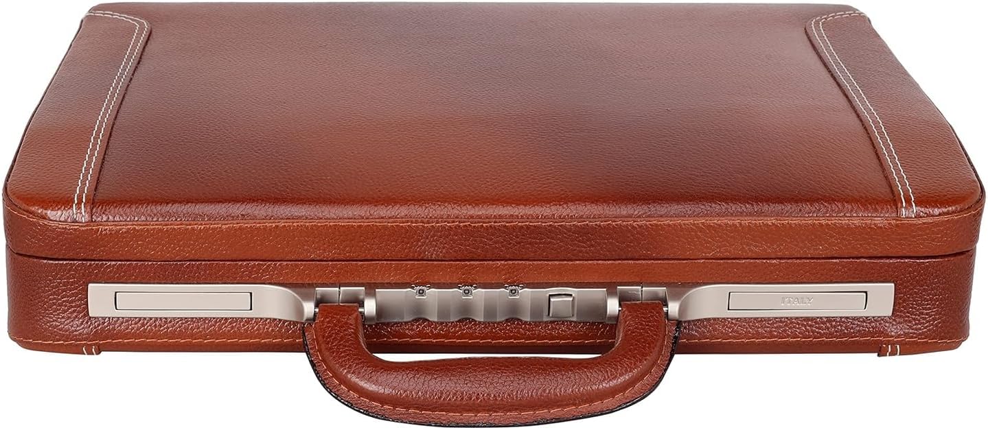 Full Grain Leather Briefcase Attache Case For Unisex Size L18 x W4 x H12 Inches Luxury Briefcase Bag (Tan)