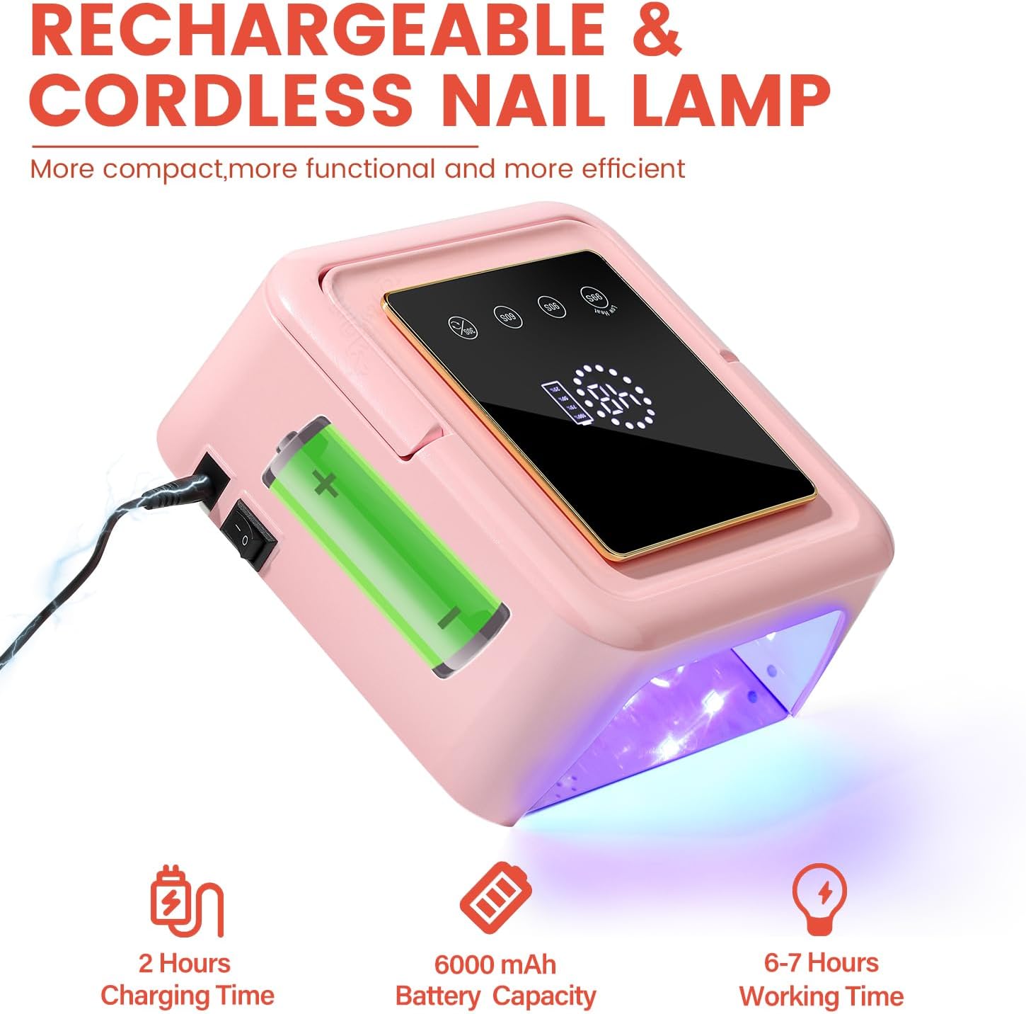 Rechargeable and Cordless Nail Lamp with Battery Indicator