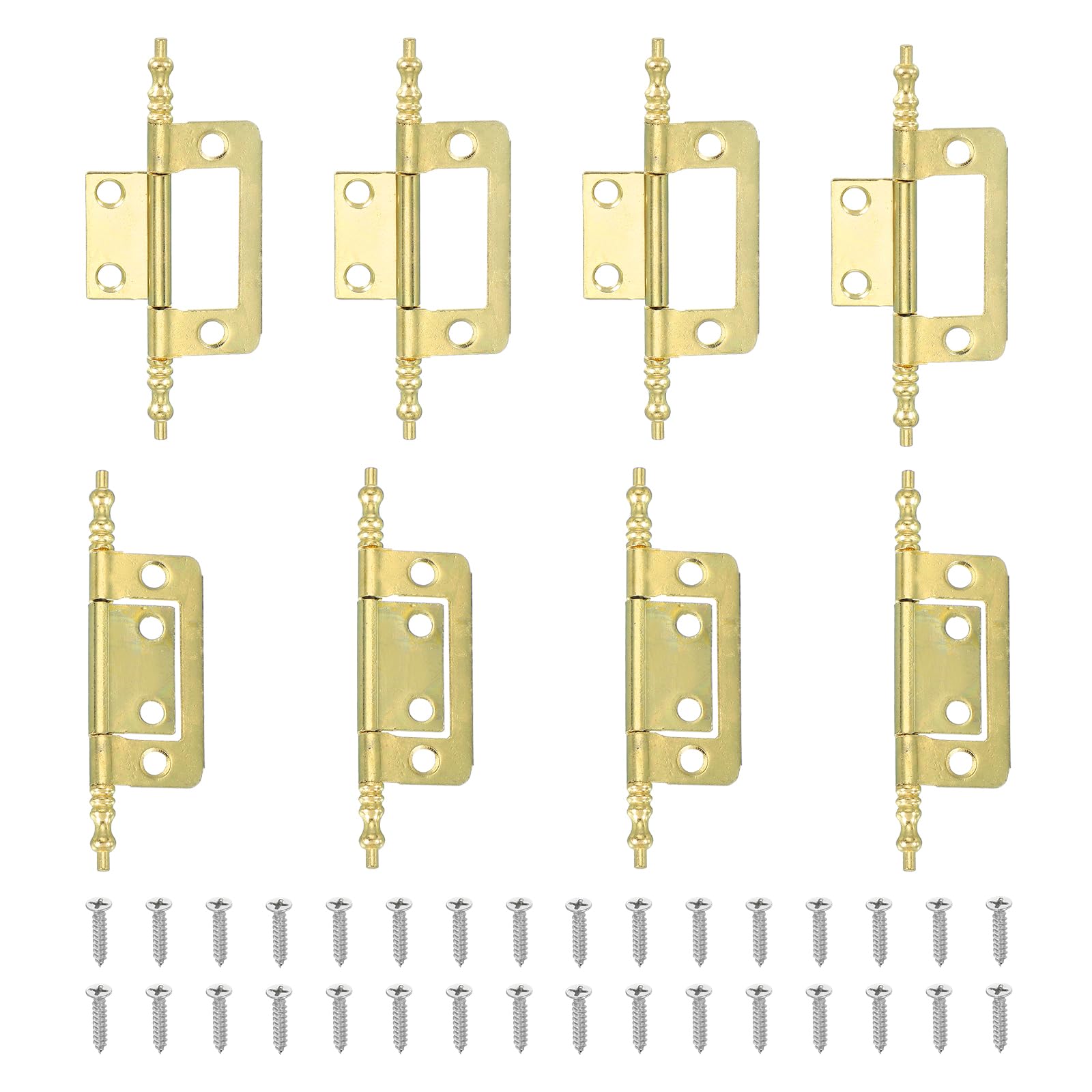 sourcing map Non-Mortise Door Hinges, 2" x 1" Non Mortise Bifold Butt Door Hinges Heavy Duty Steel Flush Cabinet Hinges with M4 Screws for Bathroom Windows Cupboard Gold Pack of 8